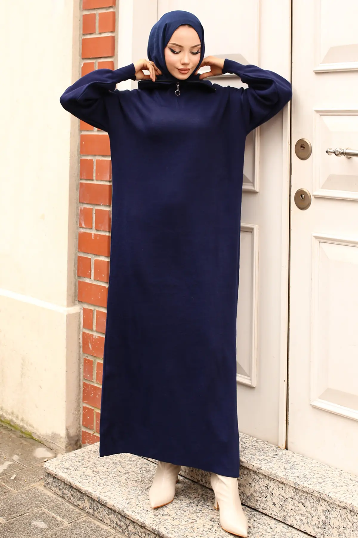 Knitwear Dress With Zipped Collar-detail