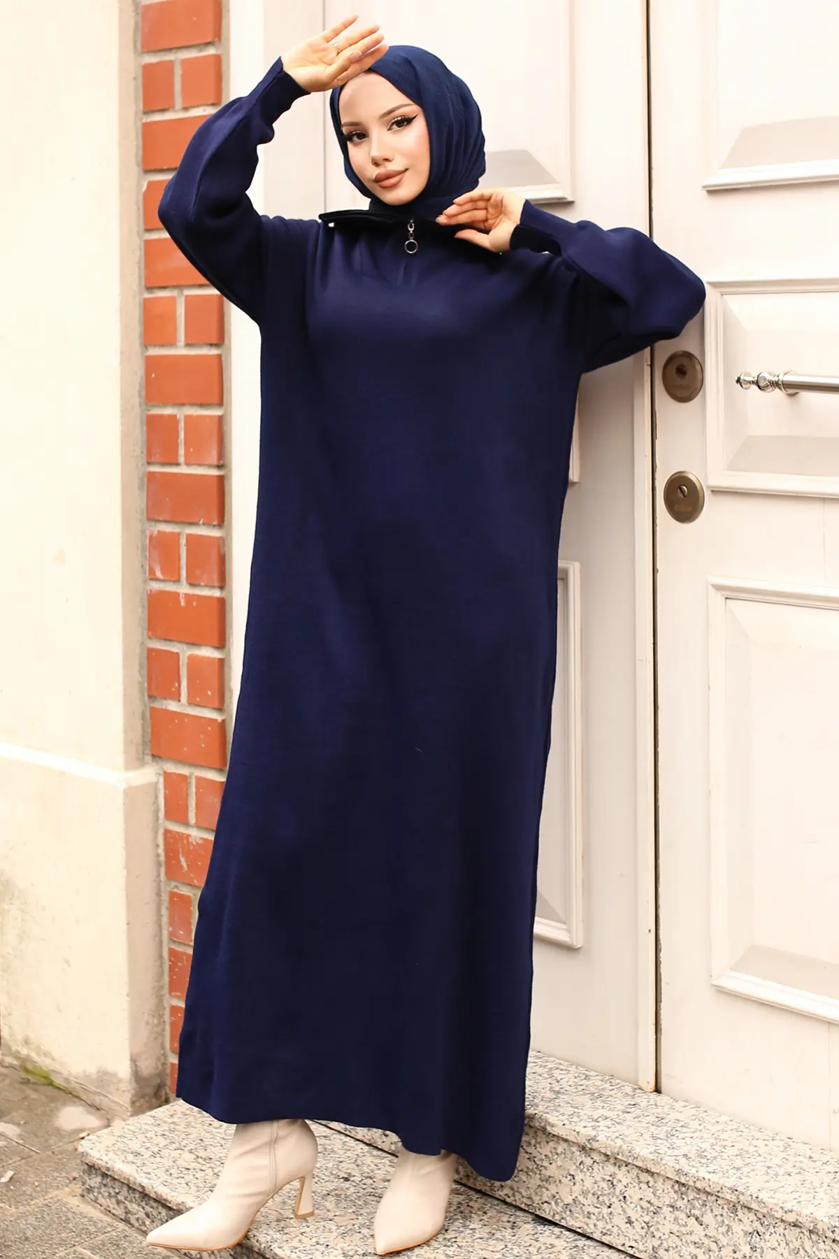 Knitwear Dress With Zipped Collar-detail