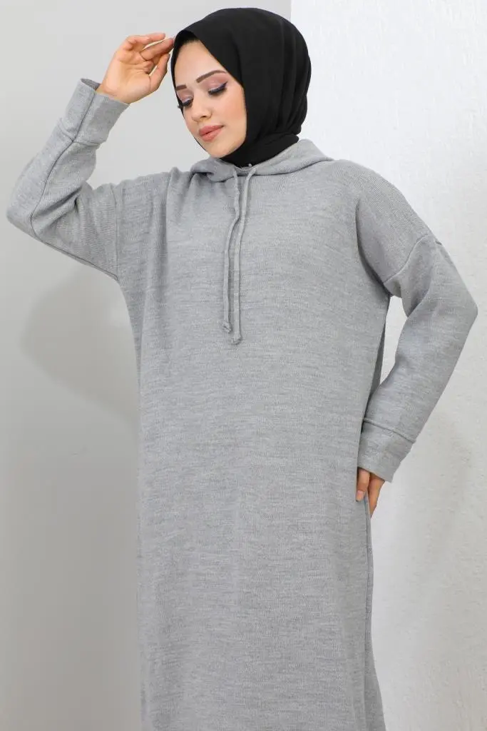 Hooded Knıtwear Dress-detail