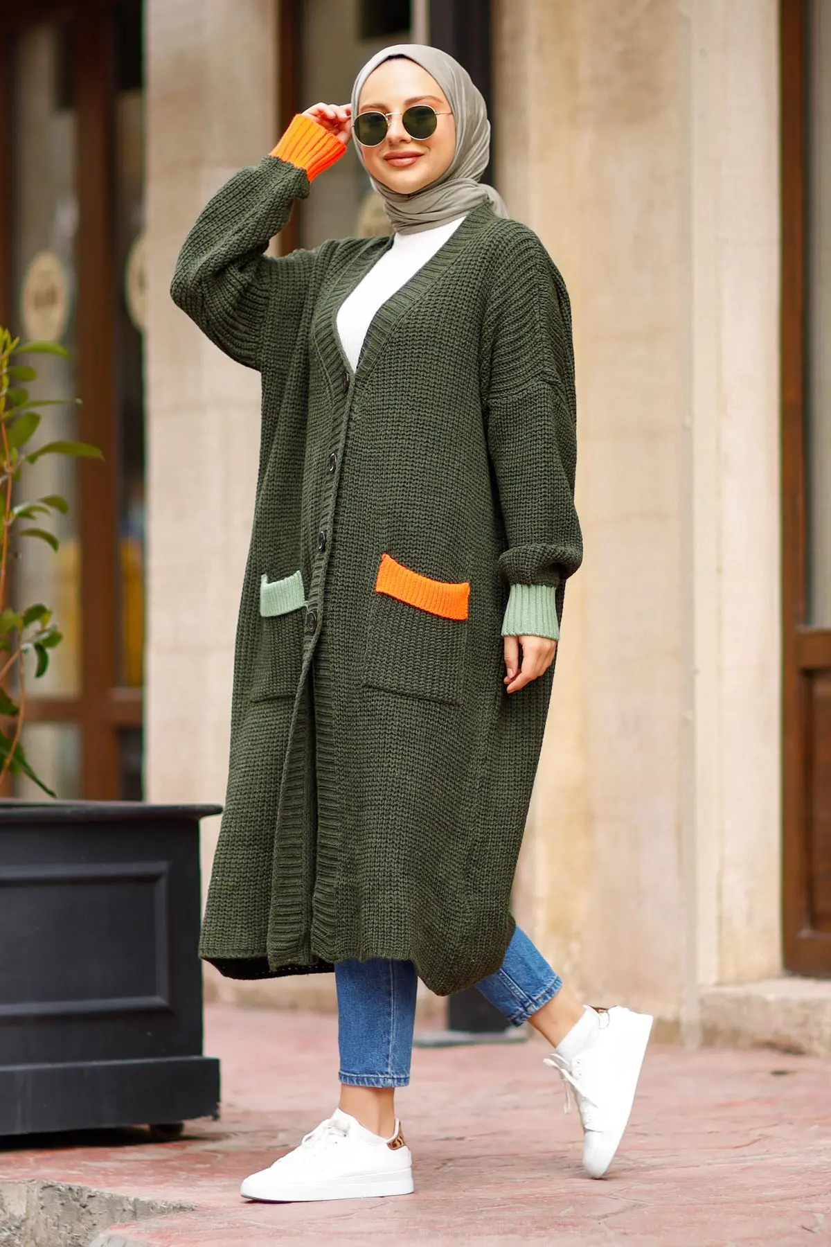 Khaki Pocket Knitwear Cardigan-detail