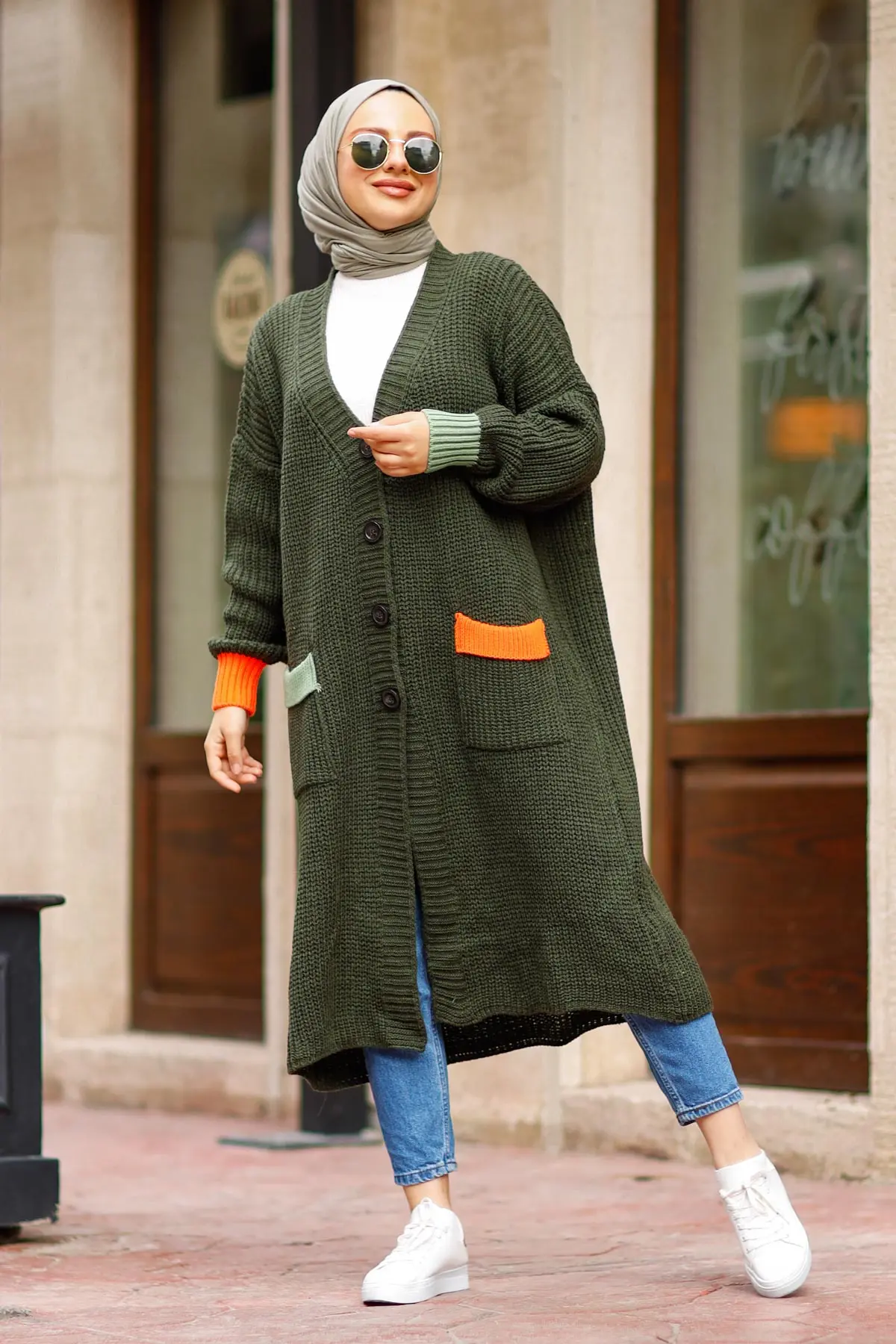 Khaki Pocket Knitwear Cardigan-detail