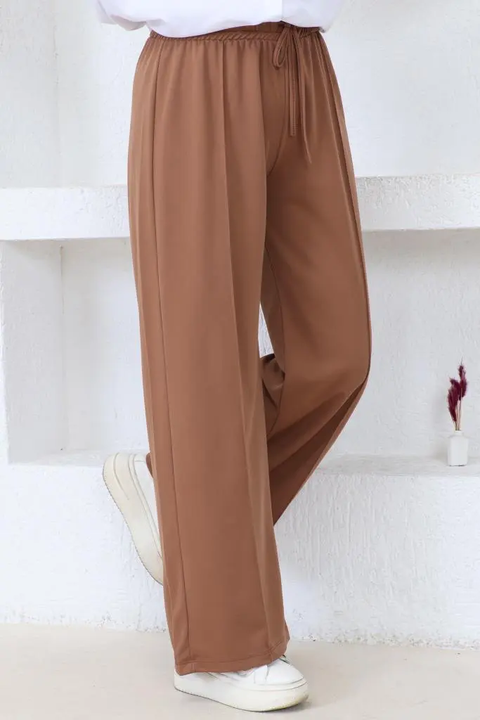 3042-1 Belli Lastikli Rahat Kesim Salaş Pantalon Kahverengi-detail