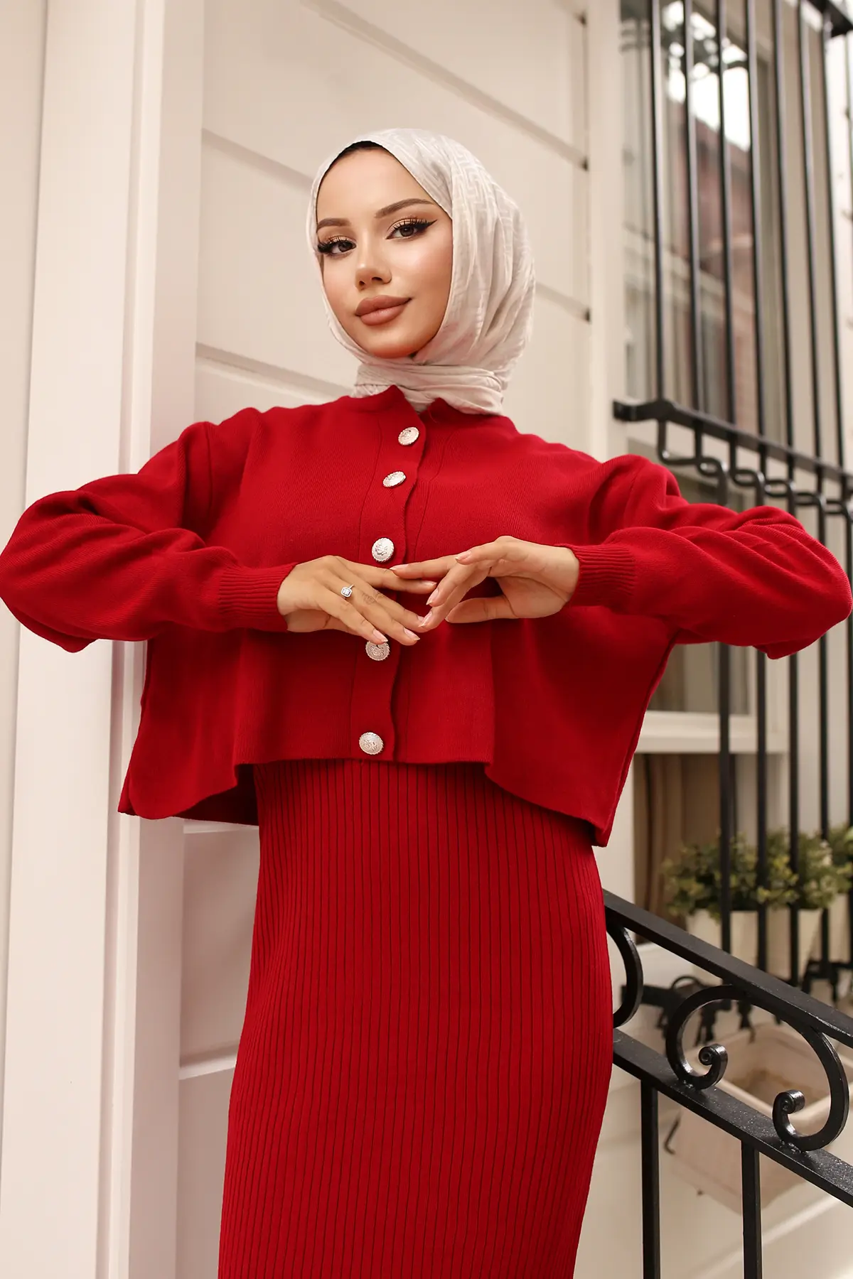 Button Detailed Gilet Knitwear Suit-detail