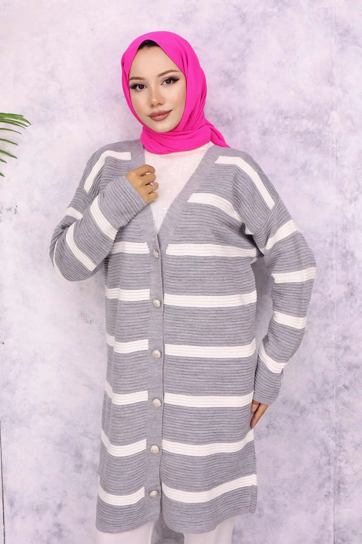 Ribbed Striped Sweater Cardigan-detail