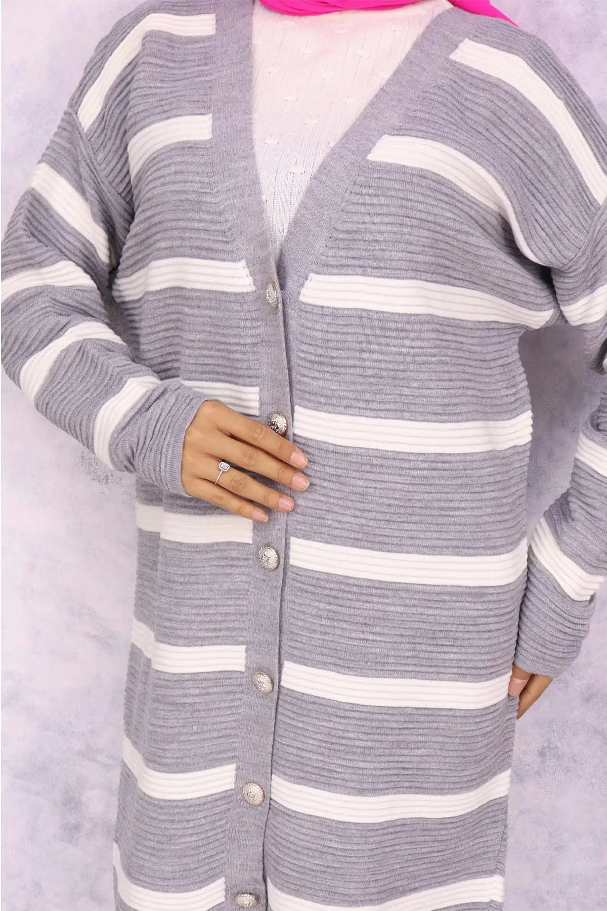 Ribbed Striped Sweater Cardigan-detail