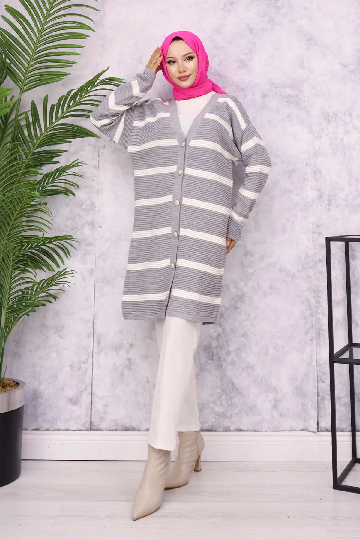 Ribbed Striped Sweater Cardigan-detail