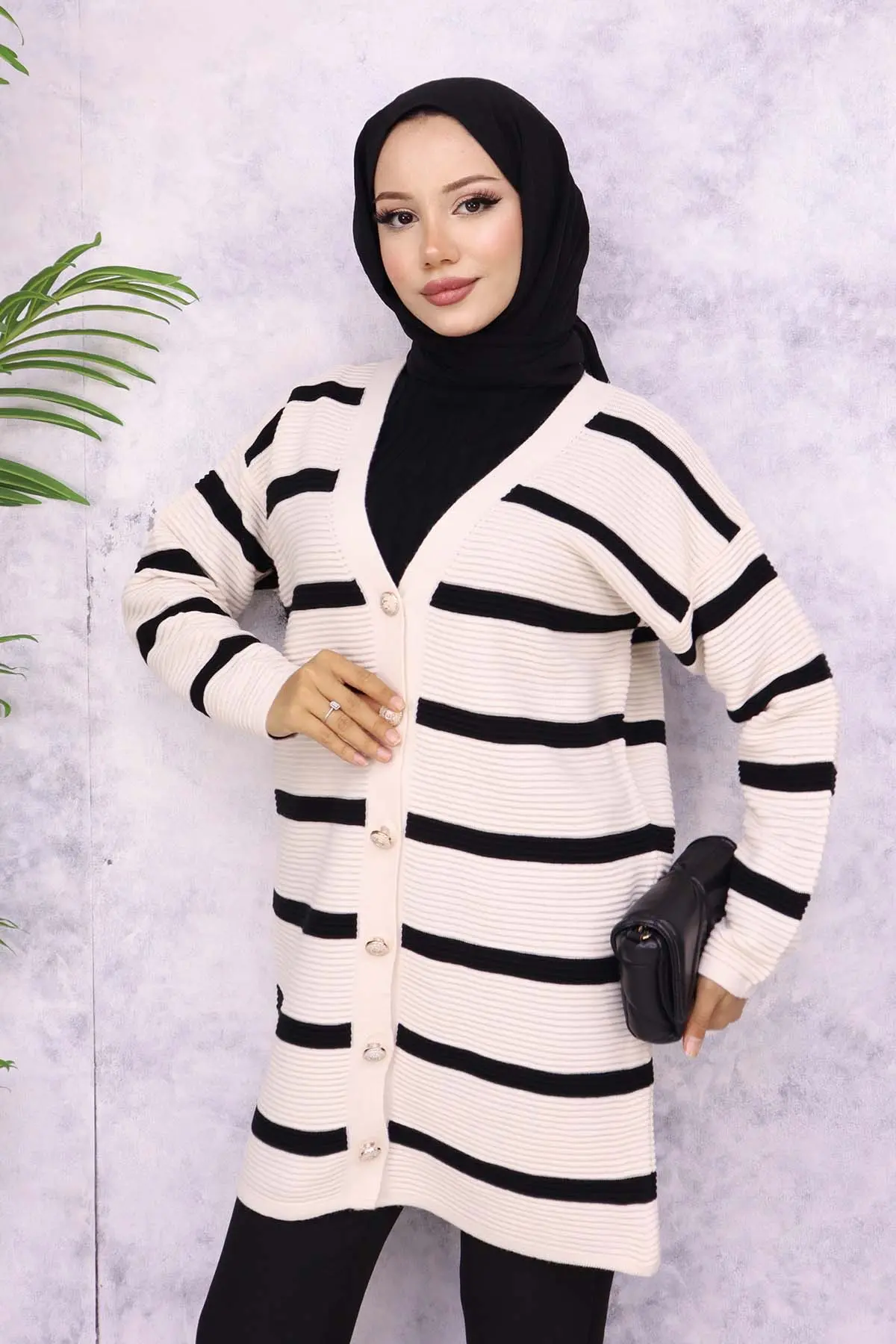 Ribbed Striped Sweater Cardigan-detail