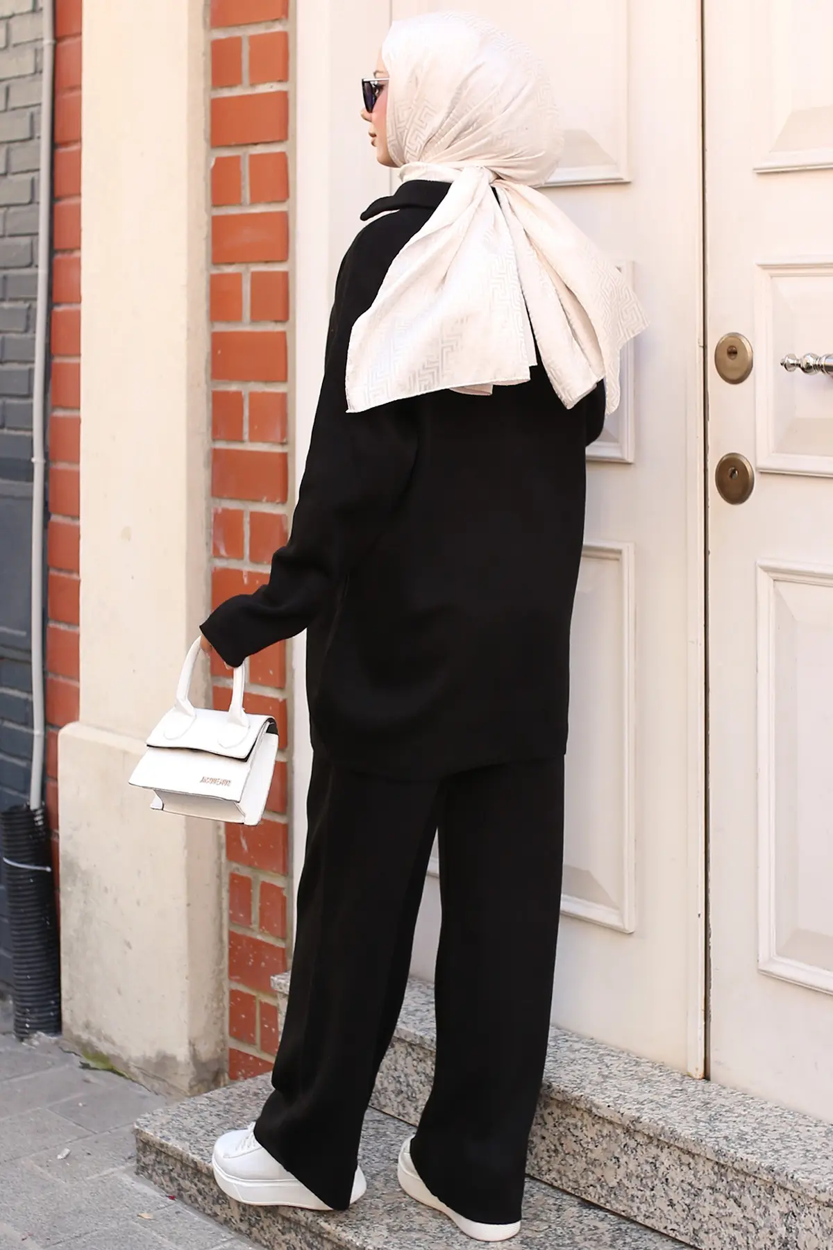 3109 Yakası Fermuarlı Triko Takım Siyah-detail