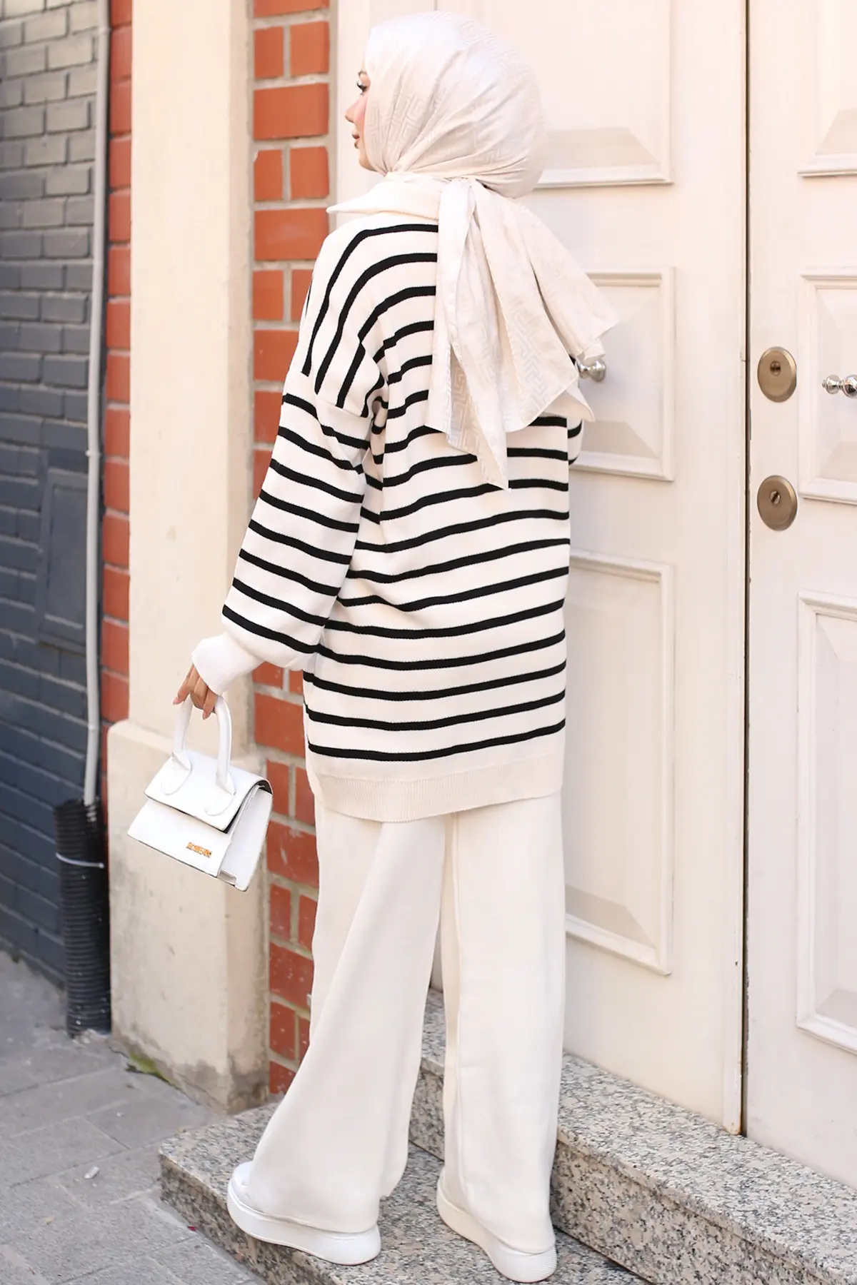 3110 Çizgili Triko Takım Taş Rengi-detail