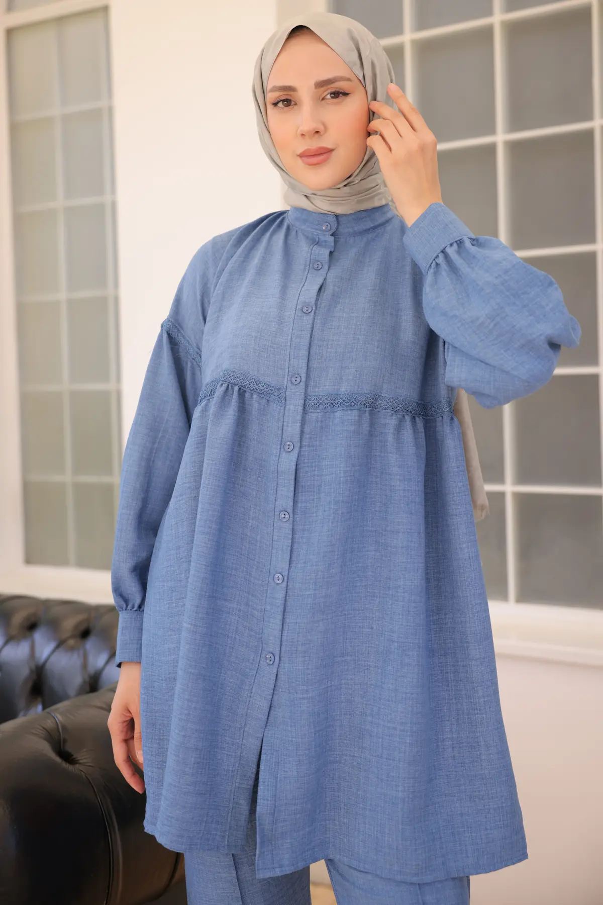 3350 Önden Düğmeli İkili Takım İndigo-detail