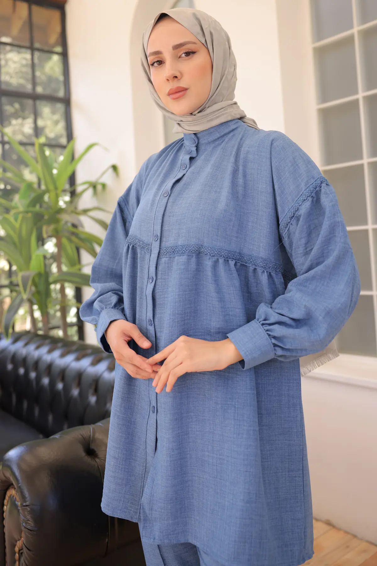 3350 Önden Düğmeli İkili Takım İndigo-detail