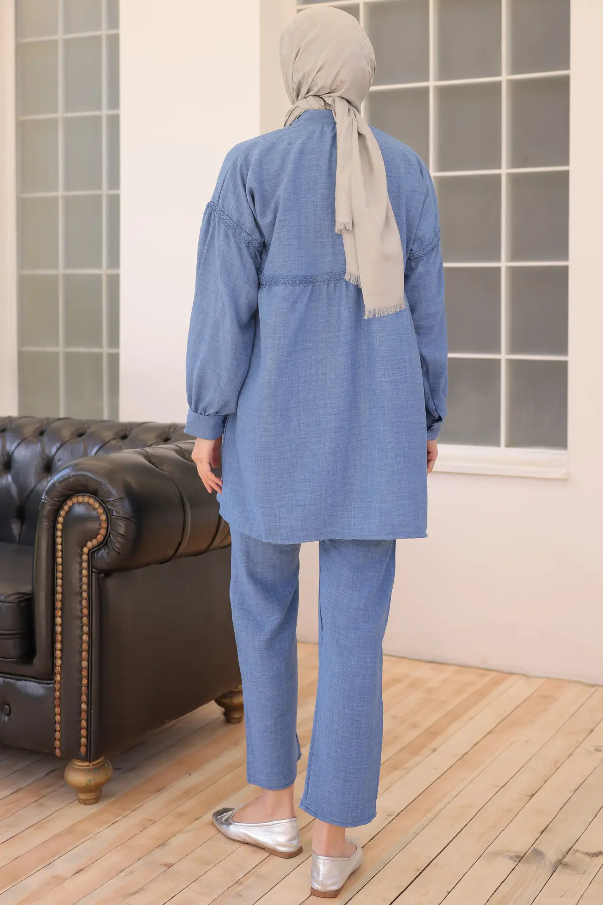 3350 Önden Düğmeli İkili Takım İndigo-detail