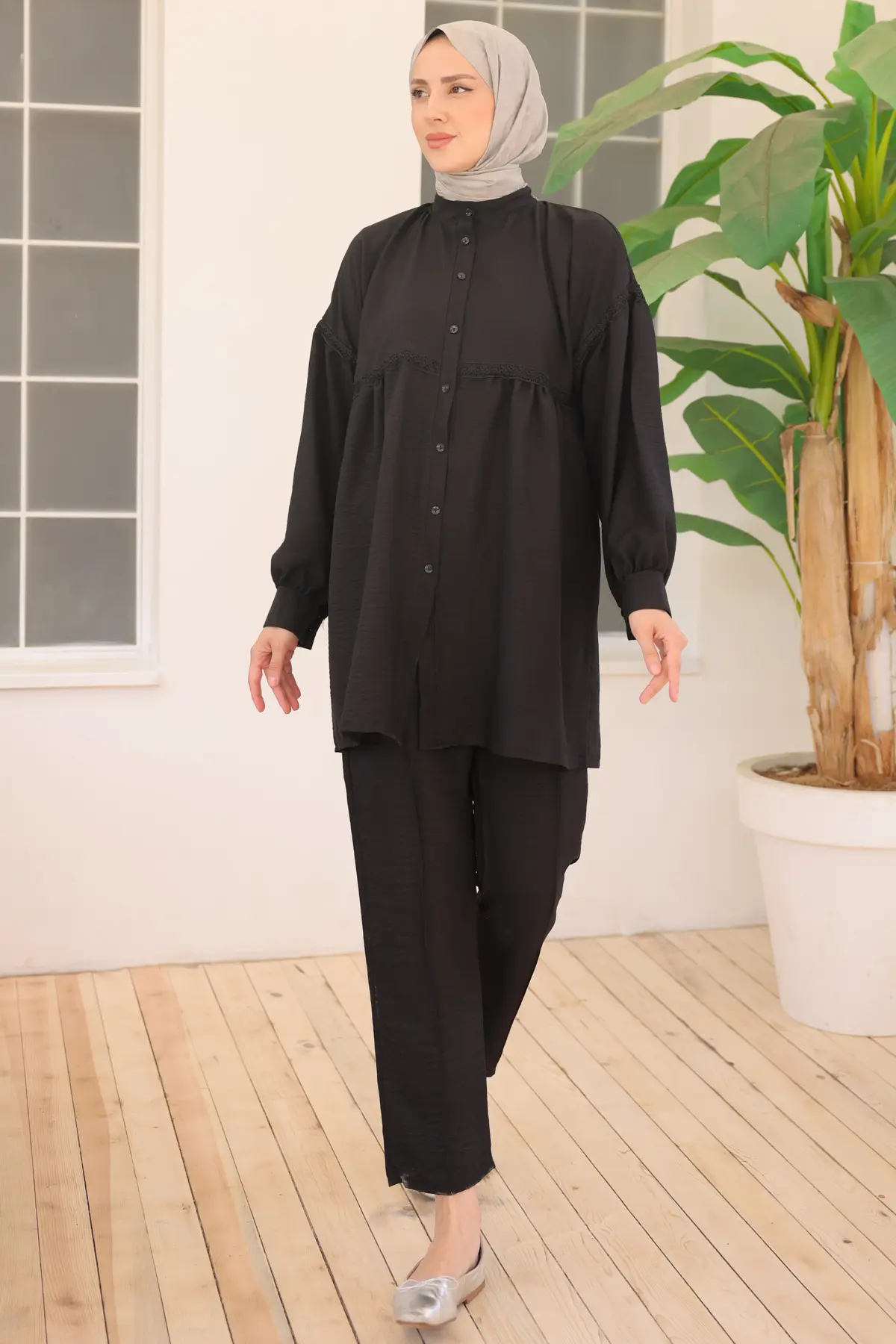 3350 Önden Düğmeli İkili Takım Siyah-detail