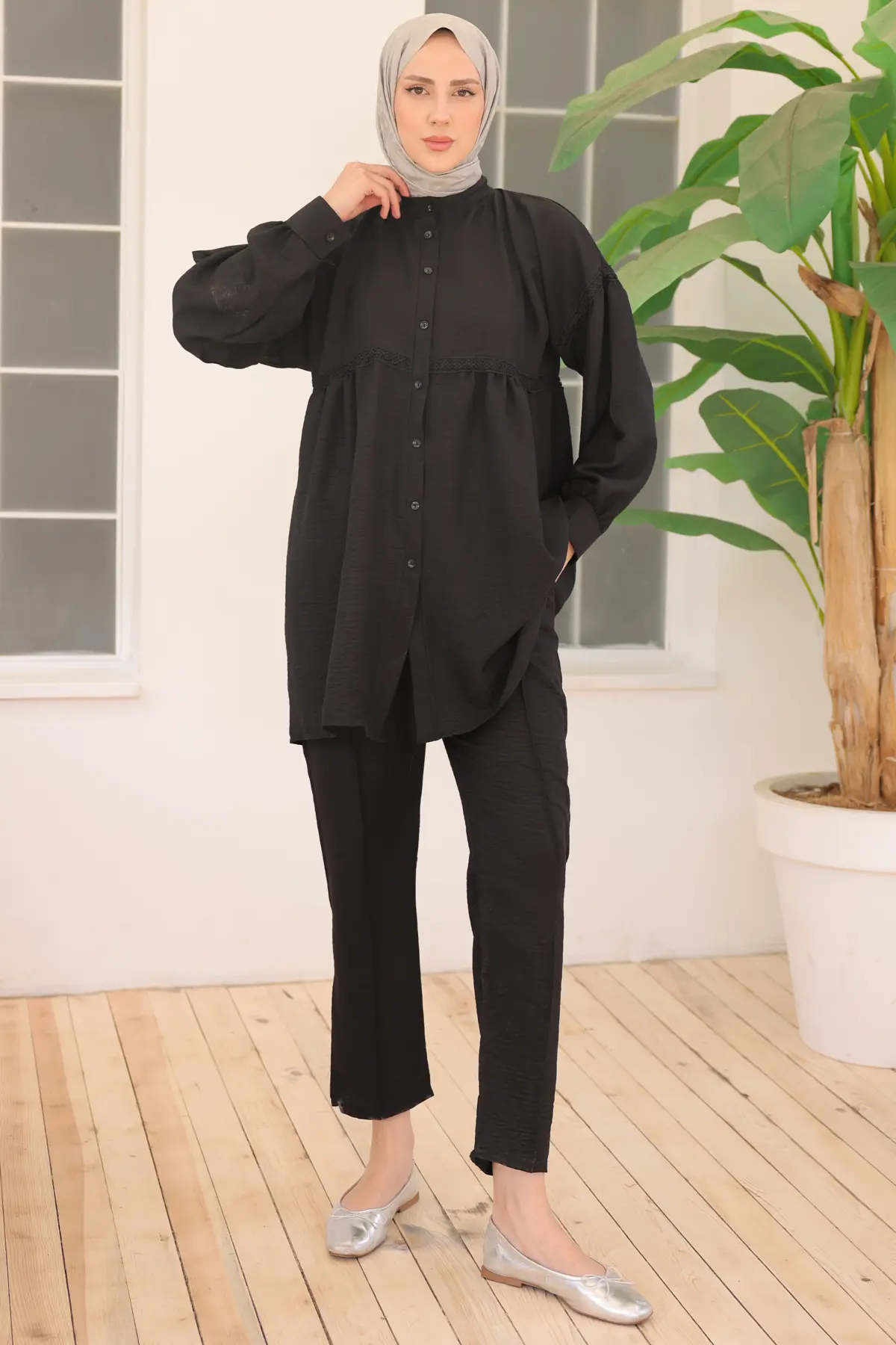 3350 Önden Düğmeli İkili Takım Siyah-detail