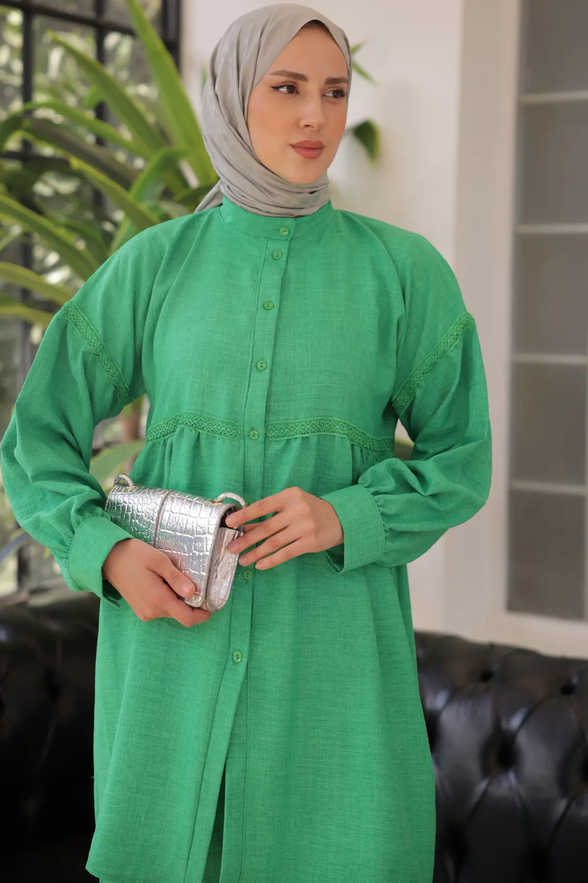 3350 Önden Düğmeli İkili Takım Yeşil-detail