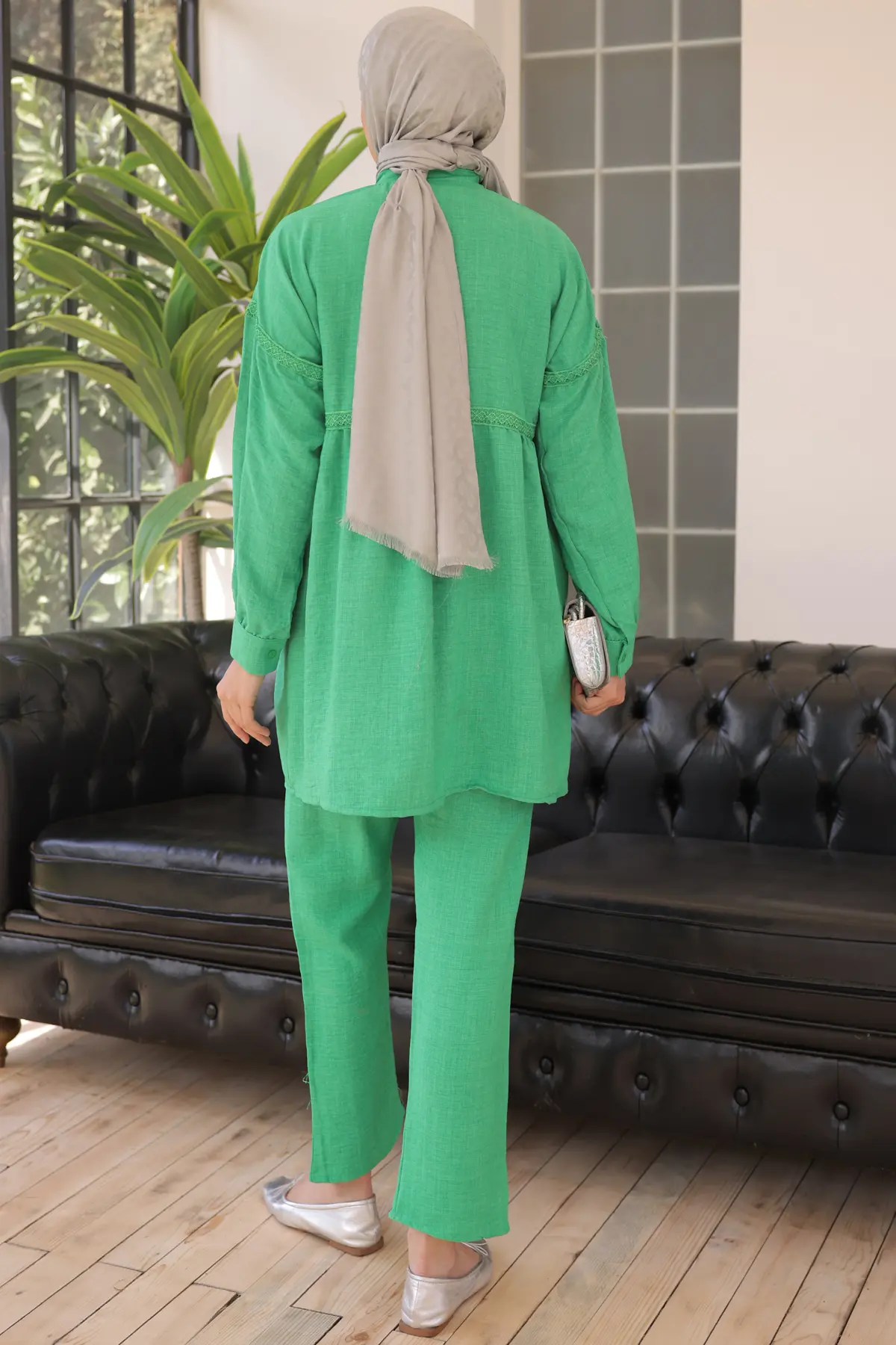 3350 Önden Düğmeli İkili Takım Yeşil-detail