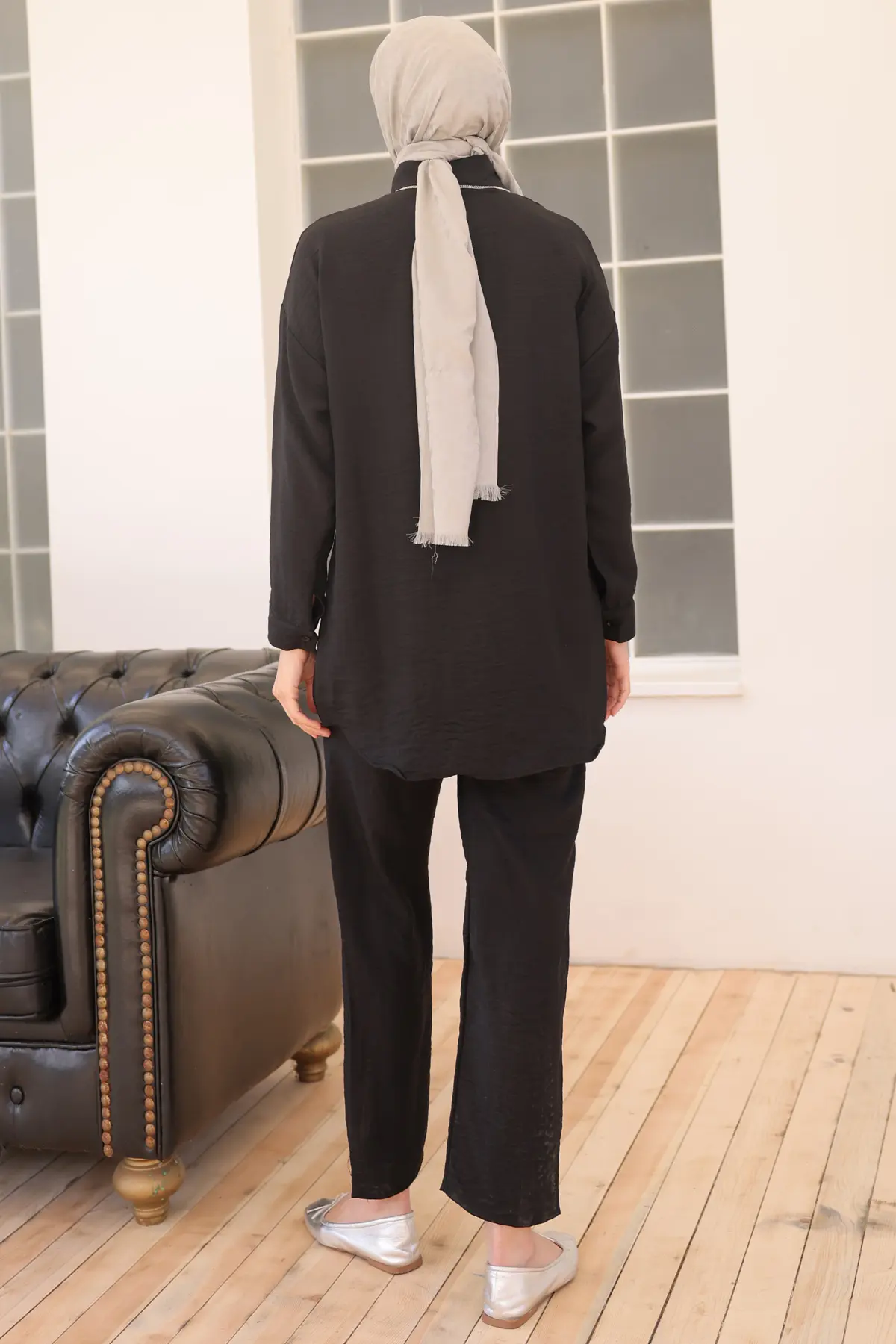 3354 İnci Kolyeli İkili Takım Siyah-detail