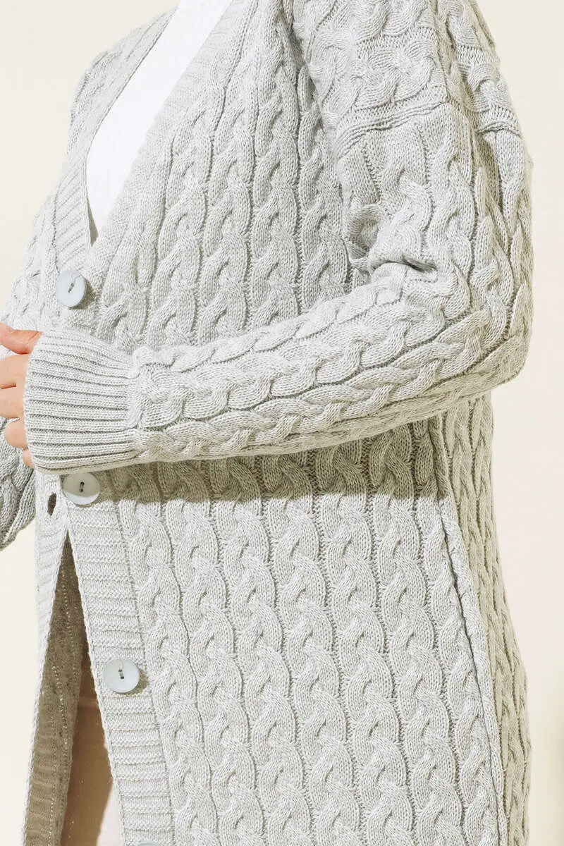 Buttoned Long Knitted Cardigan-detail