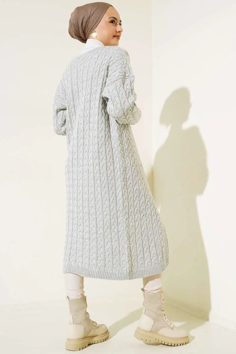 Buttoned Long Knitted Cardigan-detail