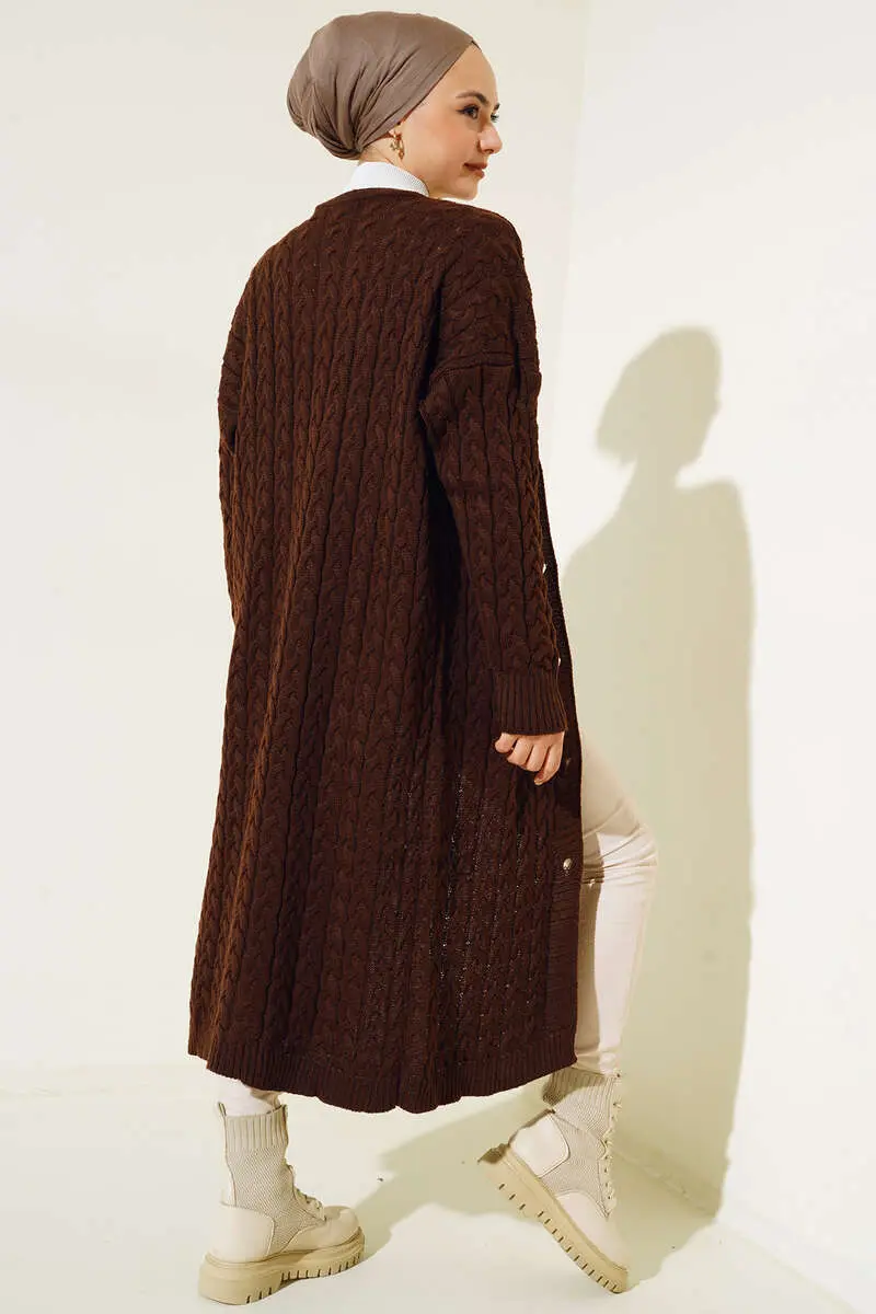 Buttoned Long Knitted Cardigan-detail