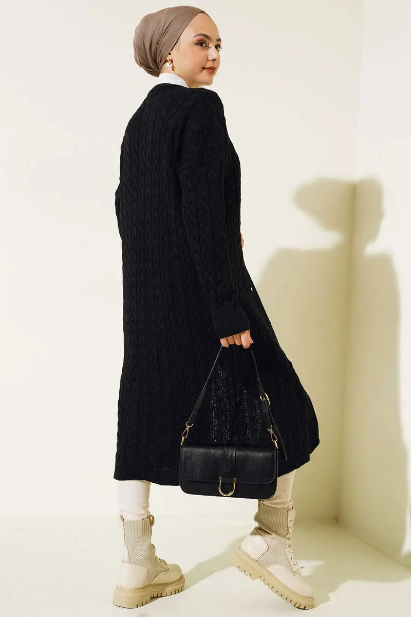 Buttoned Long Knitted Cardigan-detail