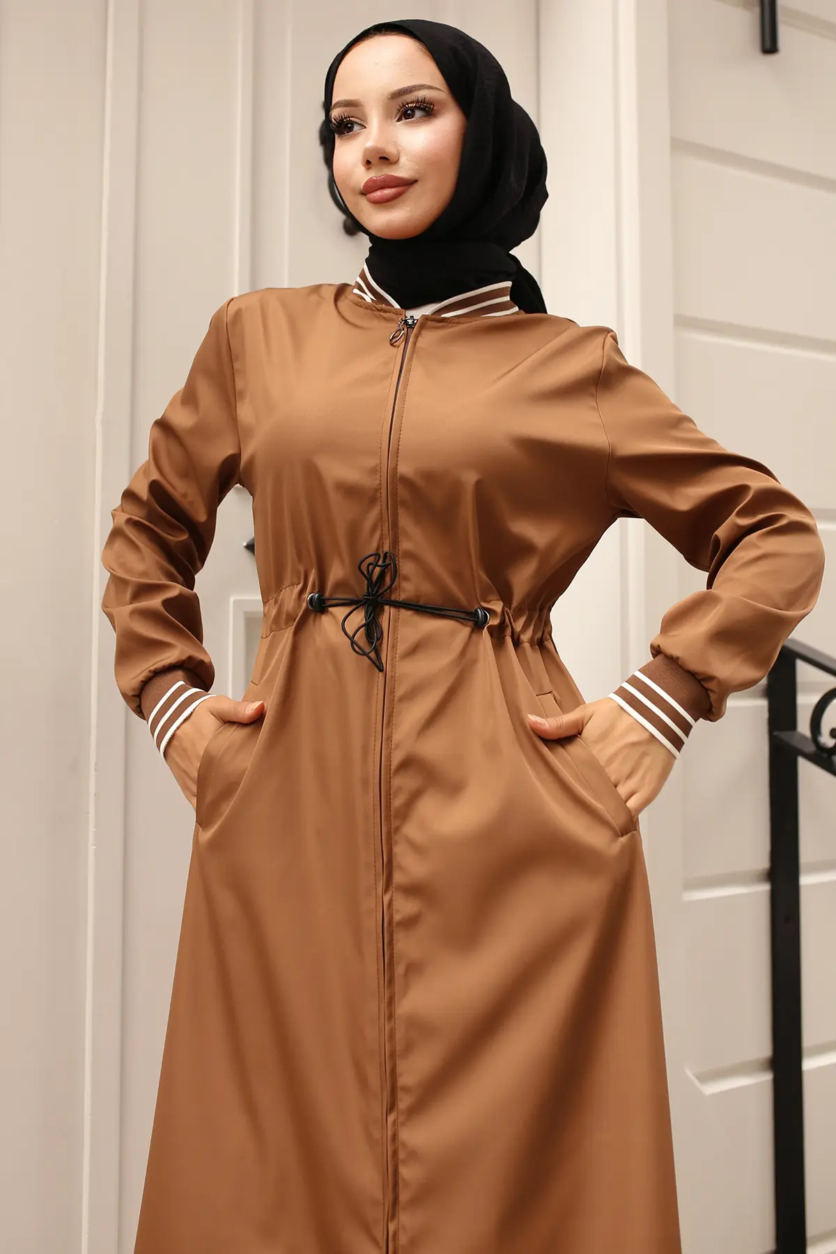 Mevsimlik Lastikli Bel Trençkot-detail