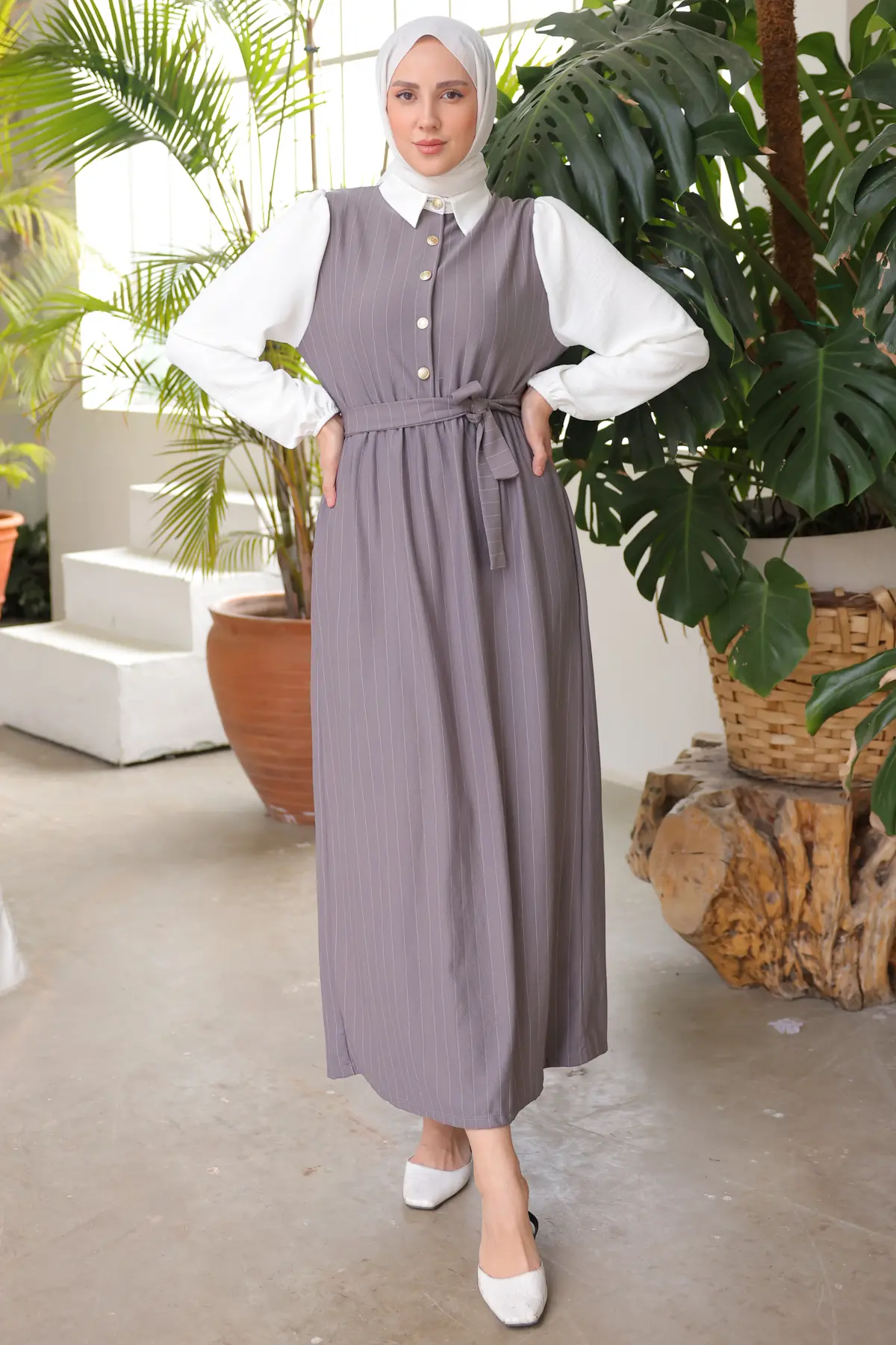 Stripe Detailed Collar Dress-detail