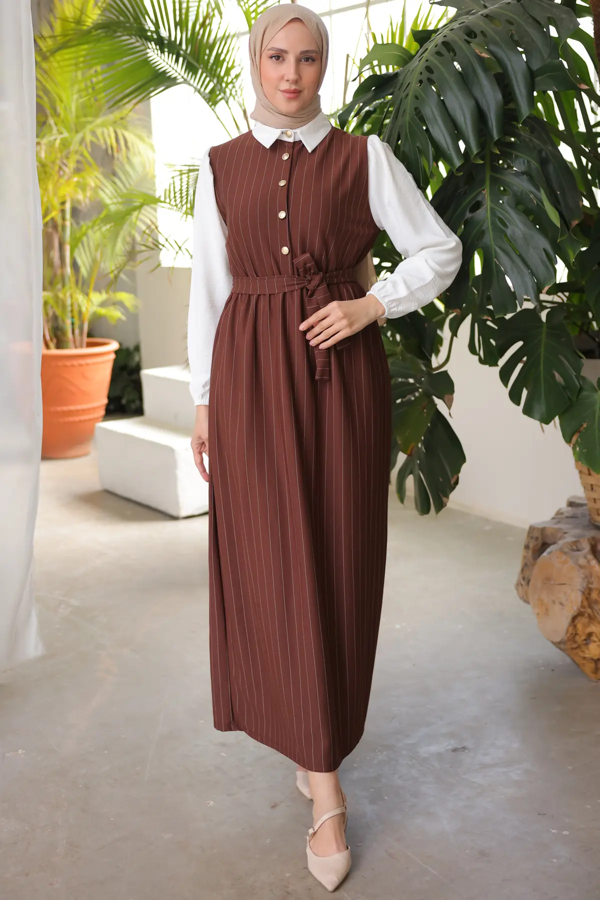 Stripe Detailed Collar Dress-detail