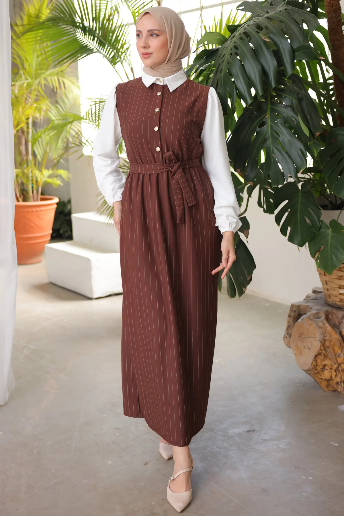 Stripe Detailed Collar Dress-detail