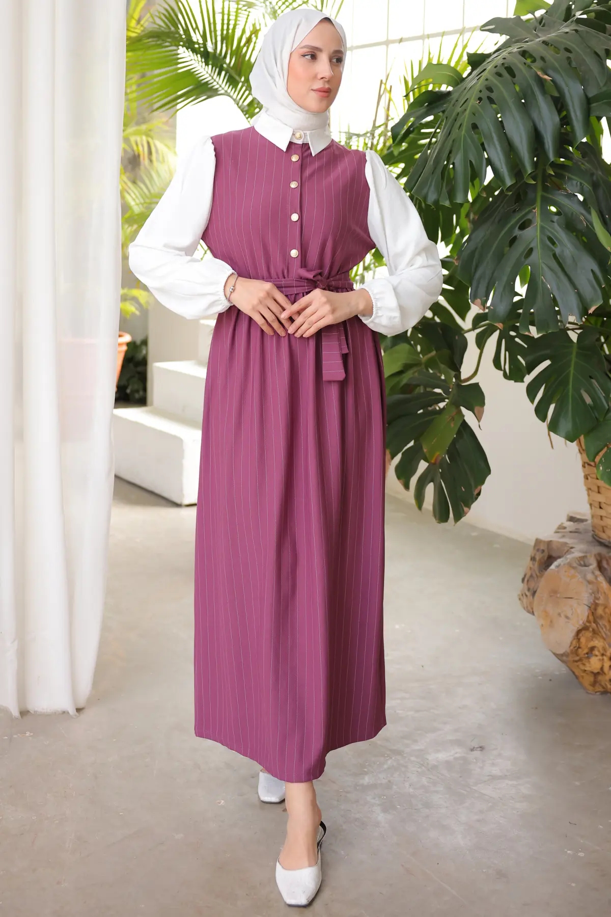 Stripe Detailed Collar Dress-detail