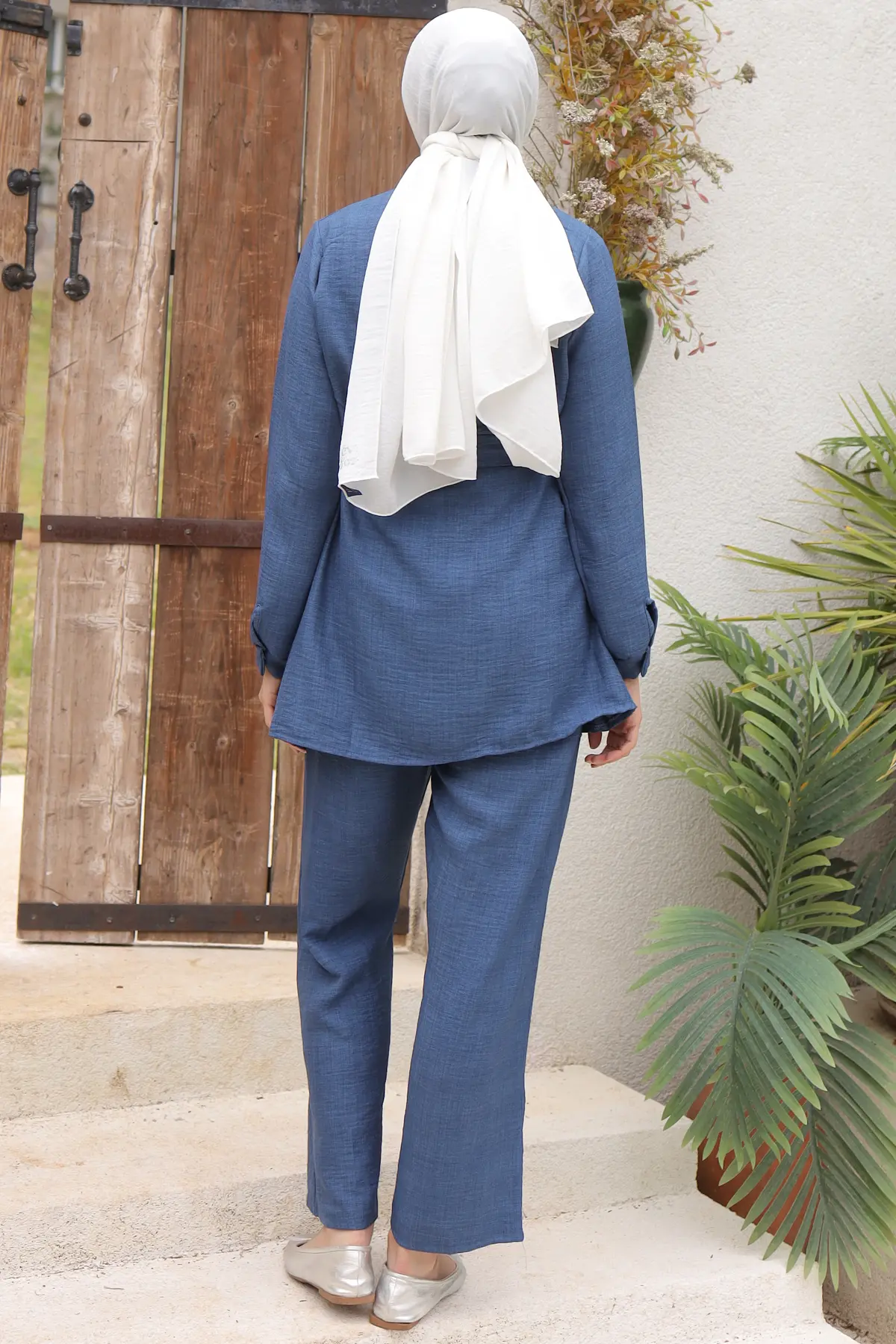 3944 Plise Detaylı İkili Takım İndigo-detail