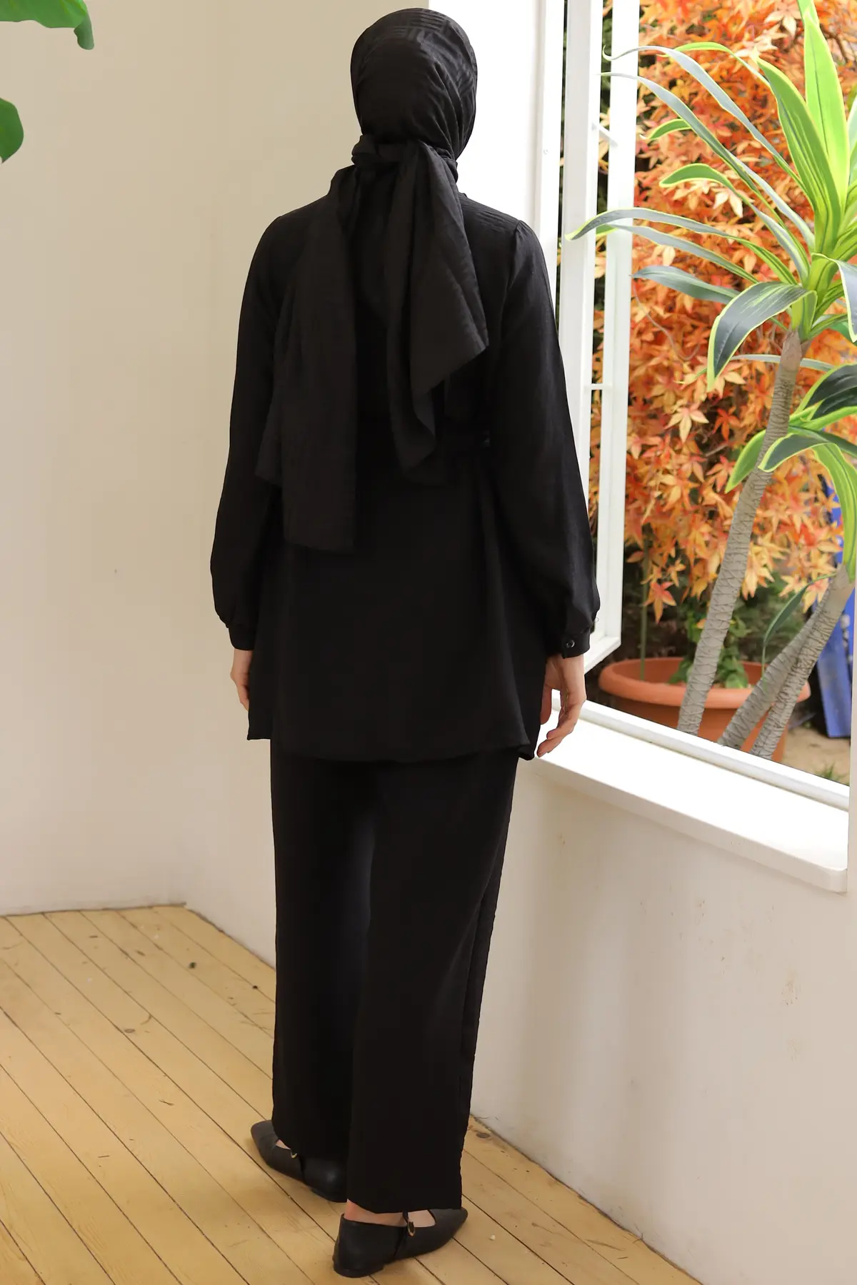 3944 Plise Detaylı İkili Takım Siyah-detail