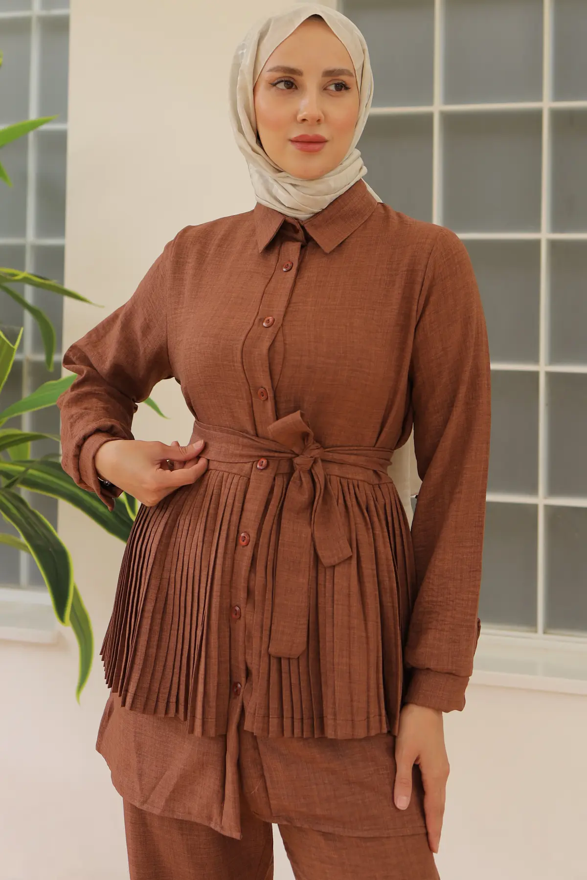 3944 Plise Detaylı İkili Takım Taba-detail