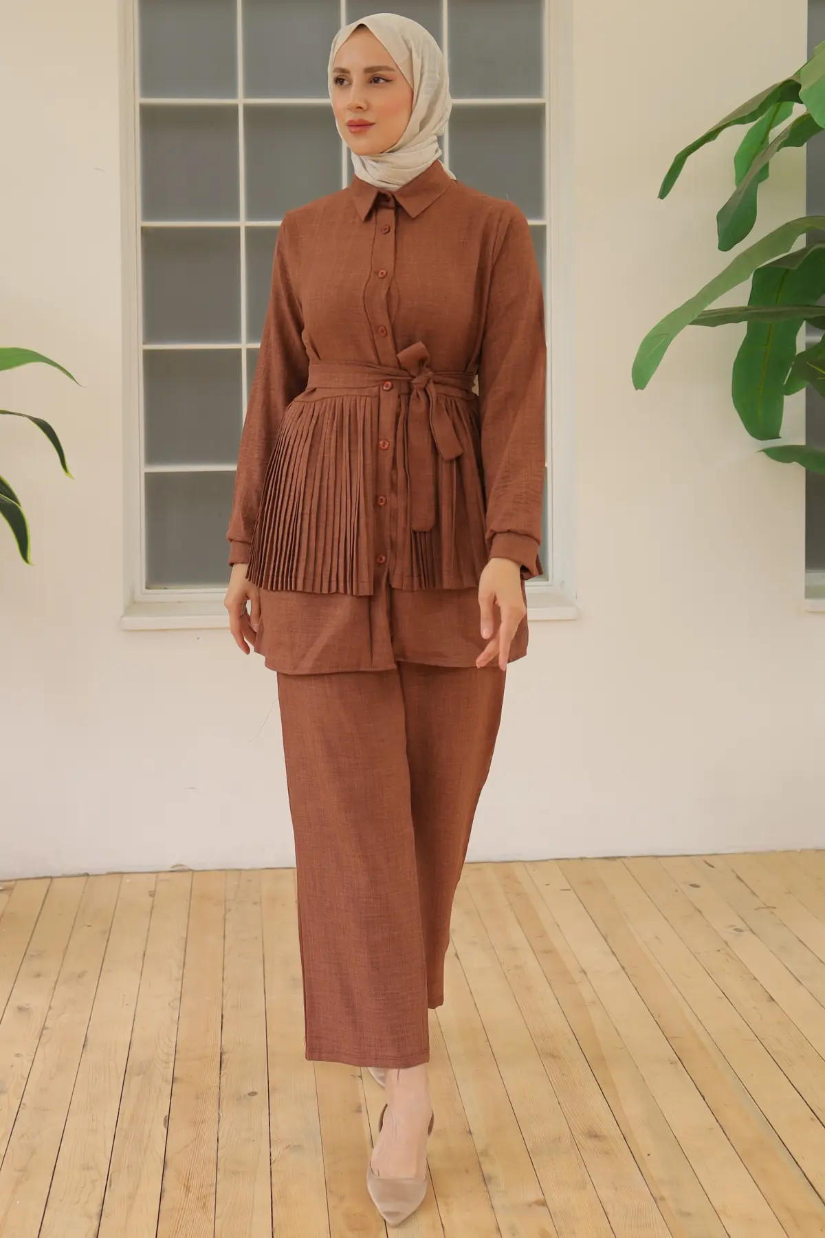 3944 Plise Detaylı İkili Takım Taba-detail