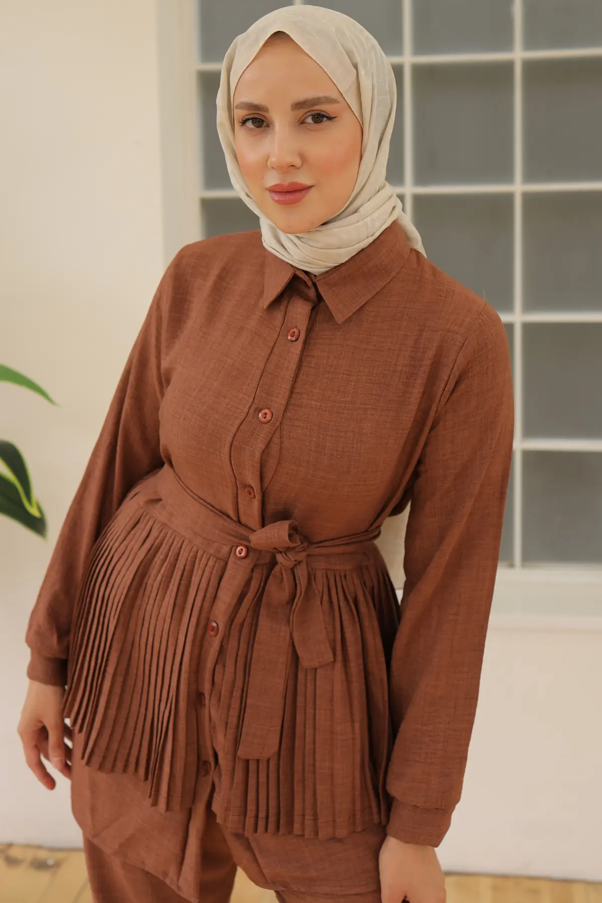 3944 Plise Detaylı İkili Takım Taba-detail