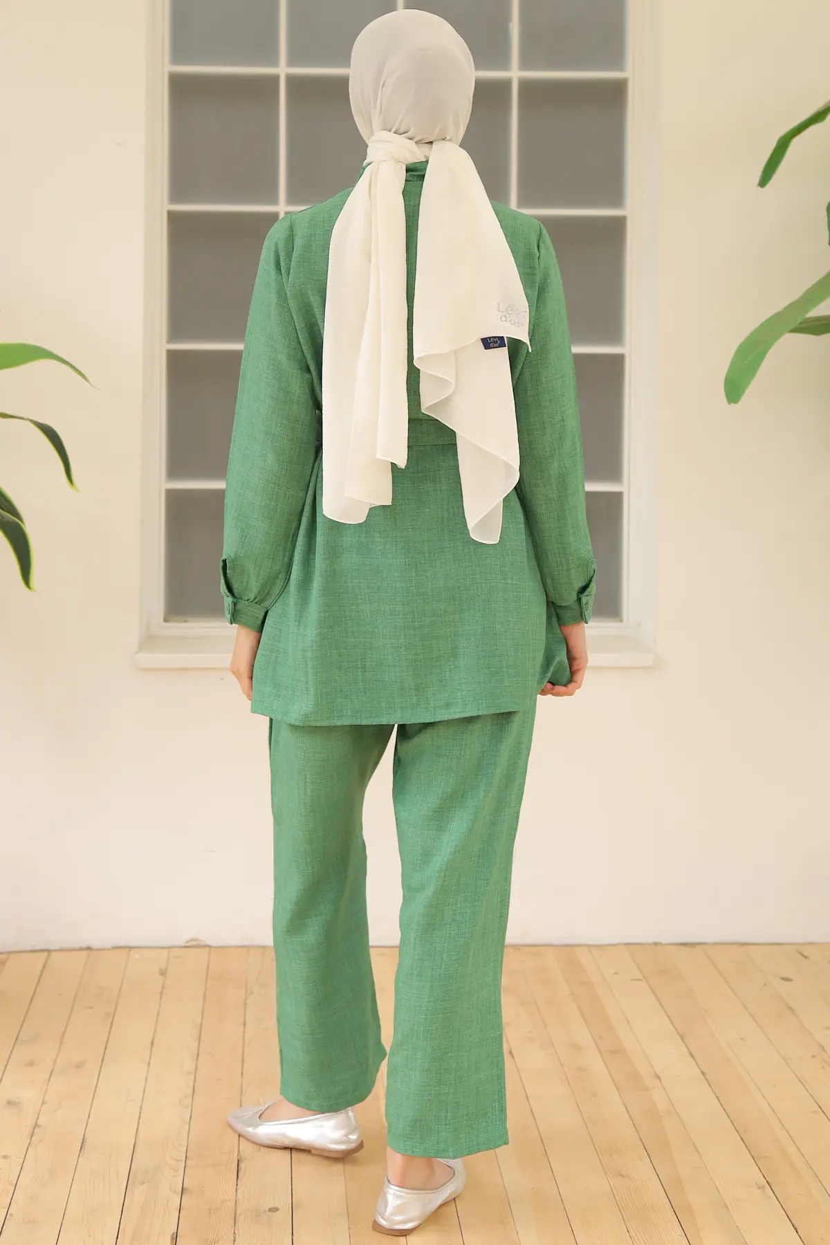 3944 Plise Detaylı İkili Takım Yeşil-detail