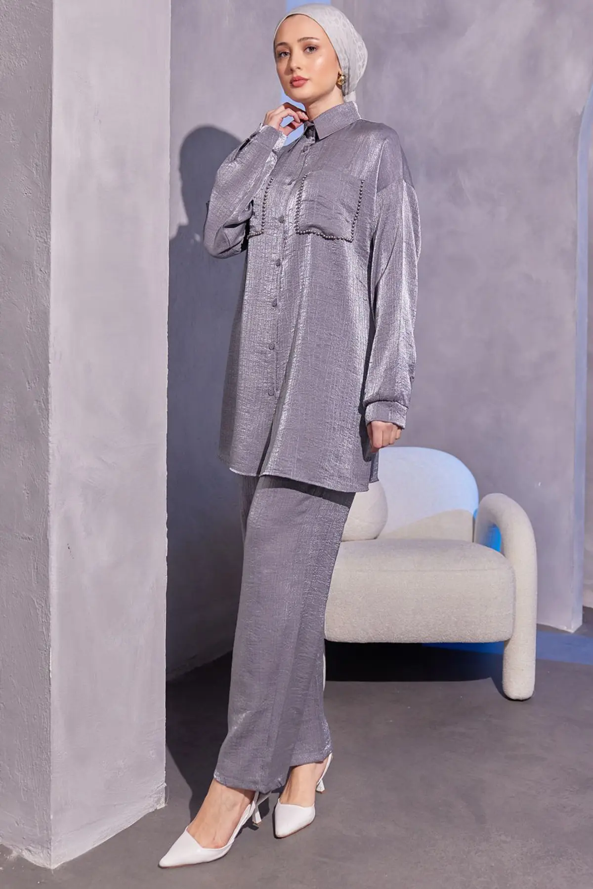 3985 Cepleri Boncuk Detaylı İkili Takım Antrasit-detail