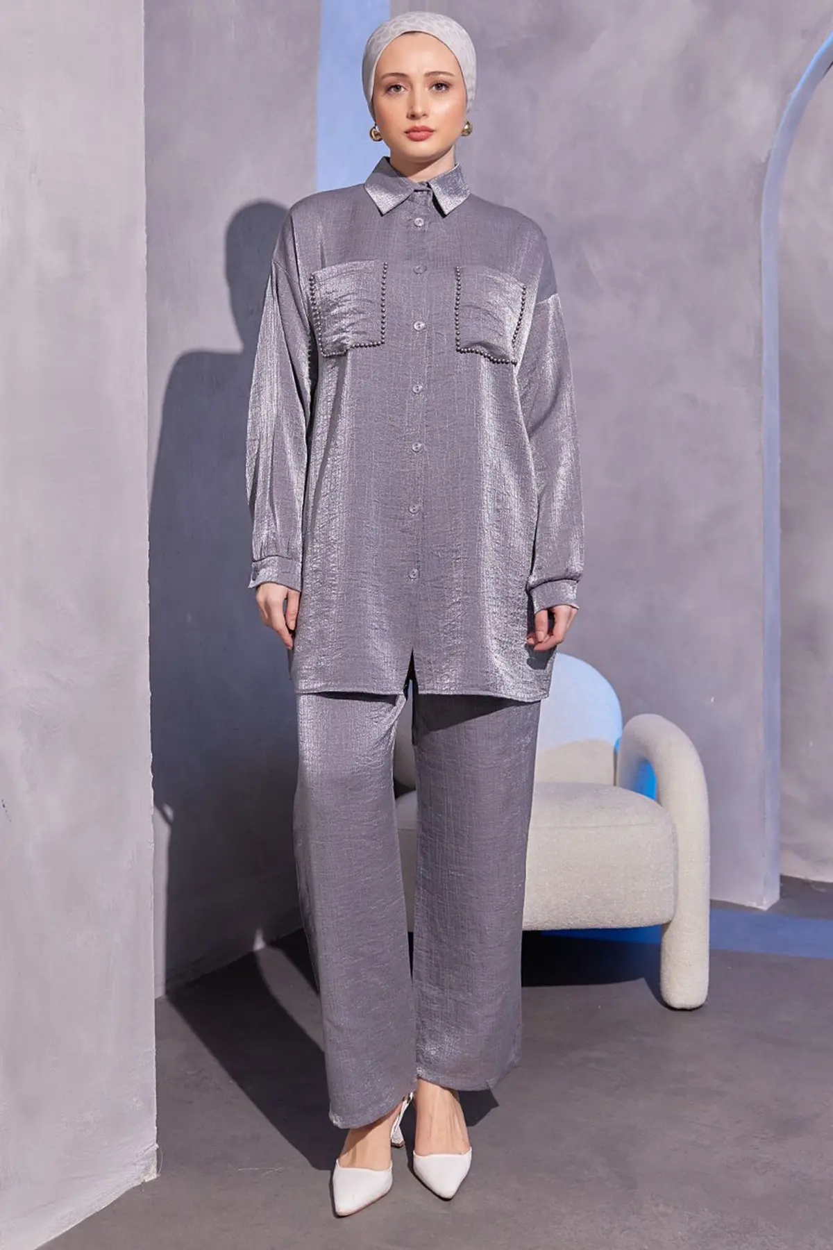 3985 Cepleri Boncuk Detaylı İkili Takım Antrasit-detail