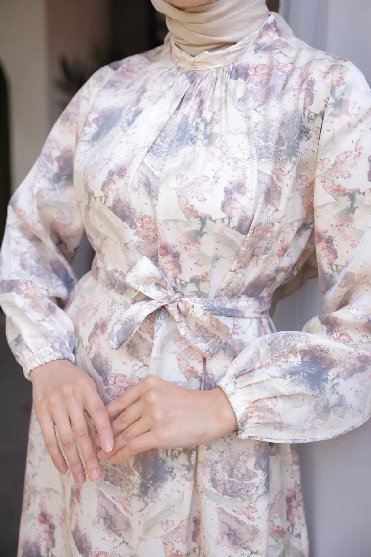 3993 Desenli Elbise Taş Rengi-detail