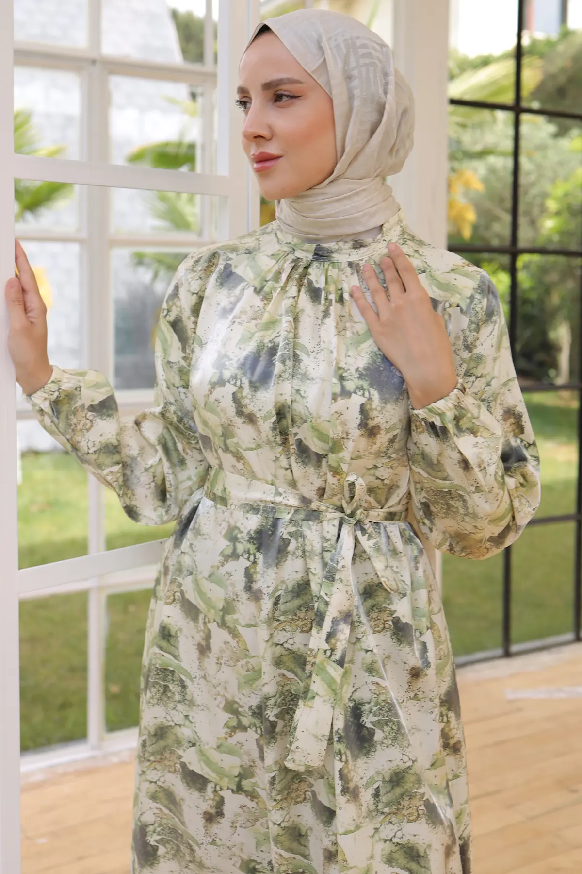 3993 Desenli Elbise Yeşil-detail