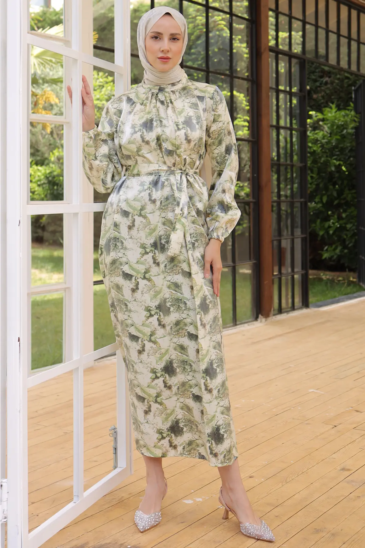 3993 Desenli Elbise Yeşil-detail