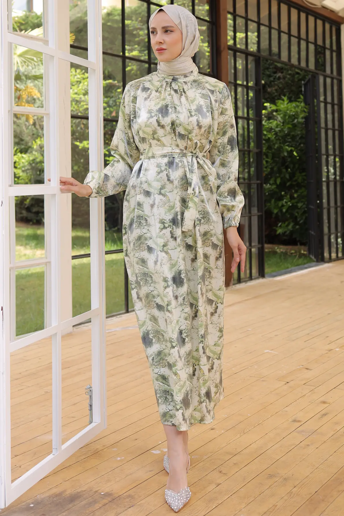 3993 Desenli Elbise Yeşil-detail