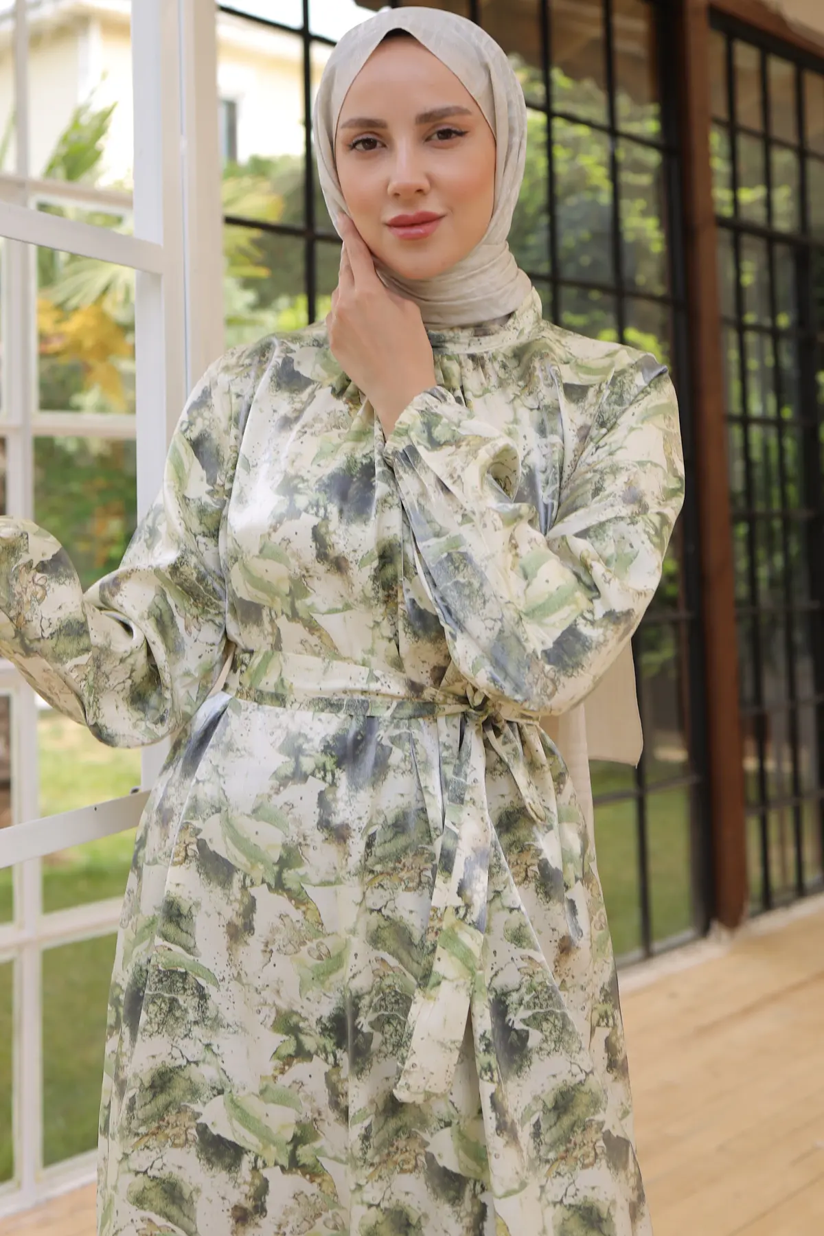 3993 Desenli Elbise Yeşil-detail