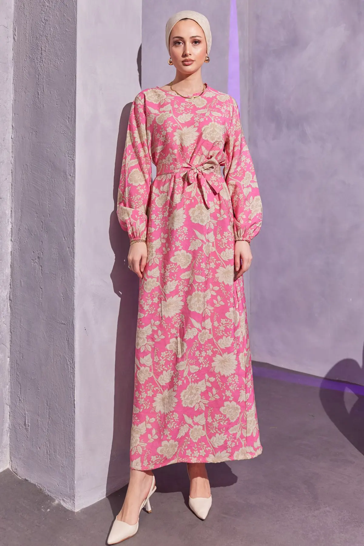 Floral Patterned Hijab Dress-detail