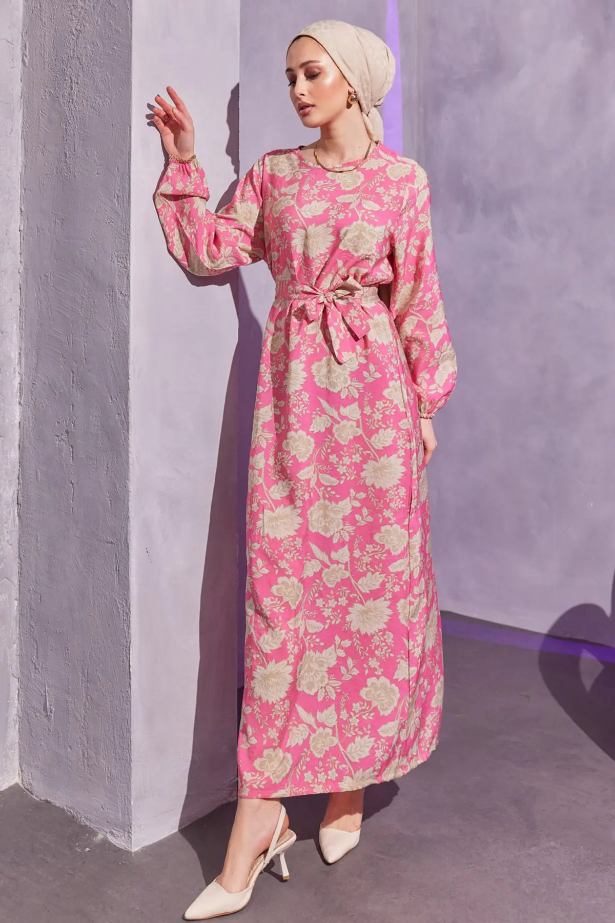 Floral Patterned Hijab Dress-detail