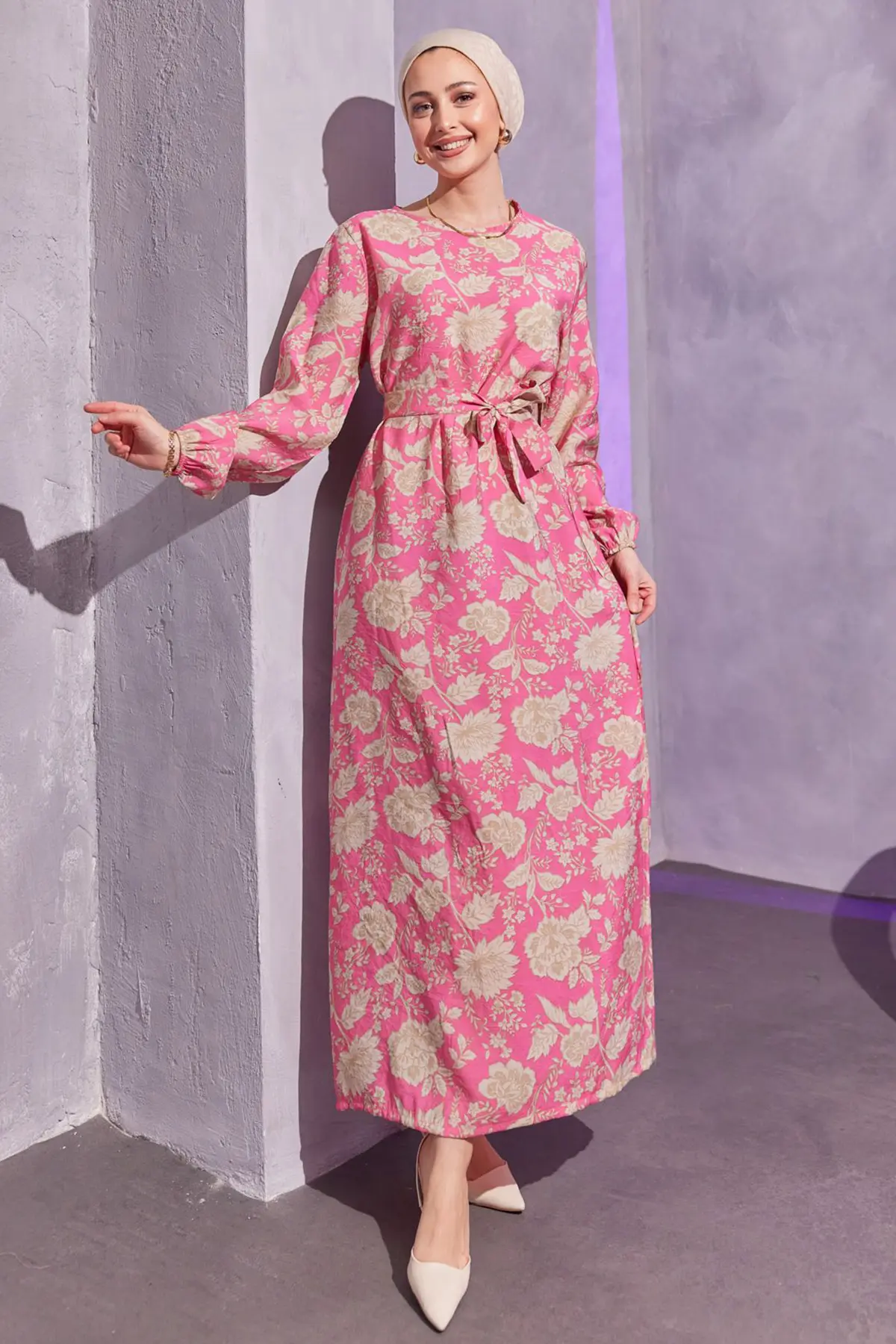 Floral Patterned Hijab Dress-detail