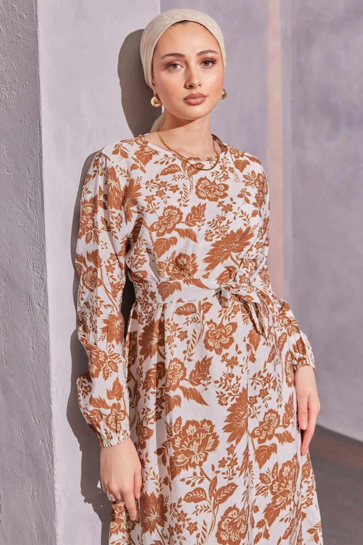 Floral Patterned Hijab Dress-detail