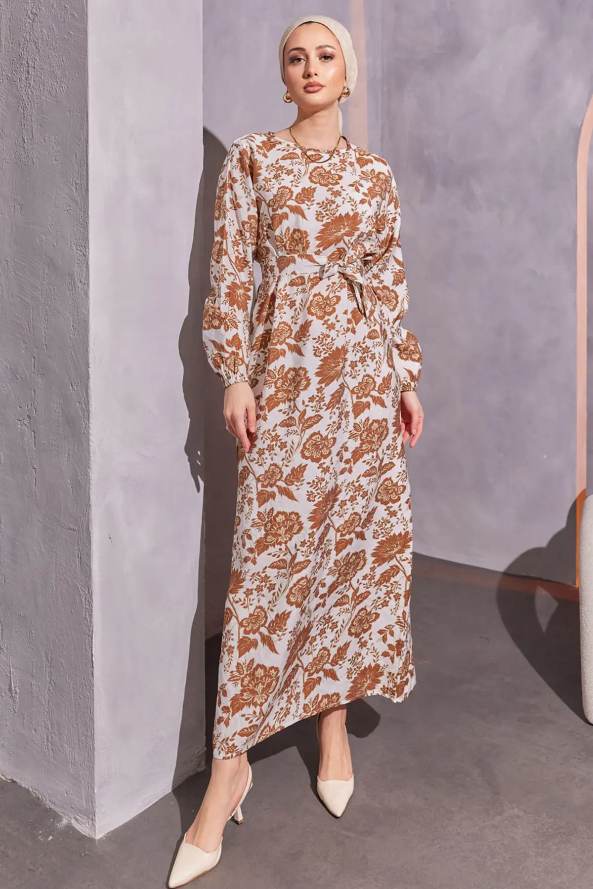 Floral Patterned Hijab Dress-detail