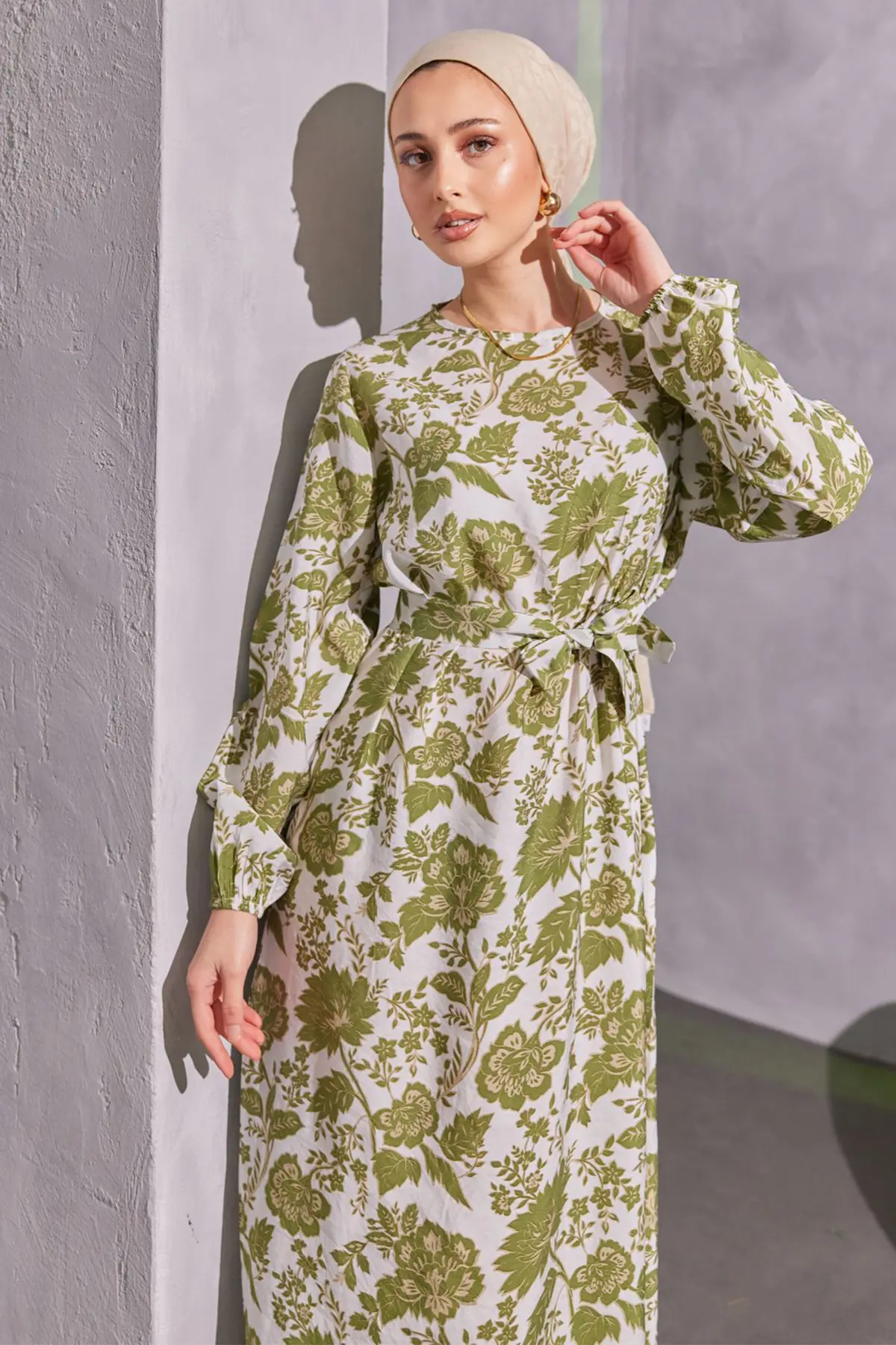 Floral Patterned Hijab Dress-detail