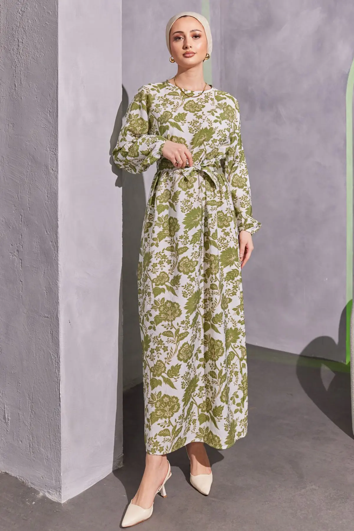 Floral Patterned Hijab Dress-detail